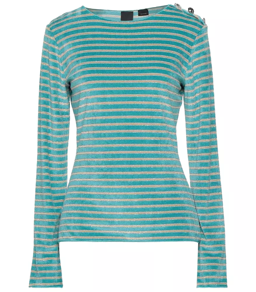 PINKO Women's Chic Green Striped Jersey Sweater