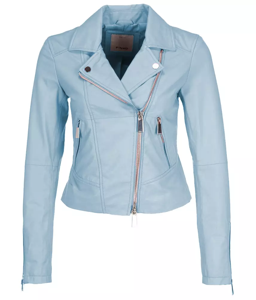 PINKO Women's Chic Light Blue Lambskin Biker Jacket