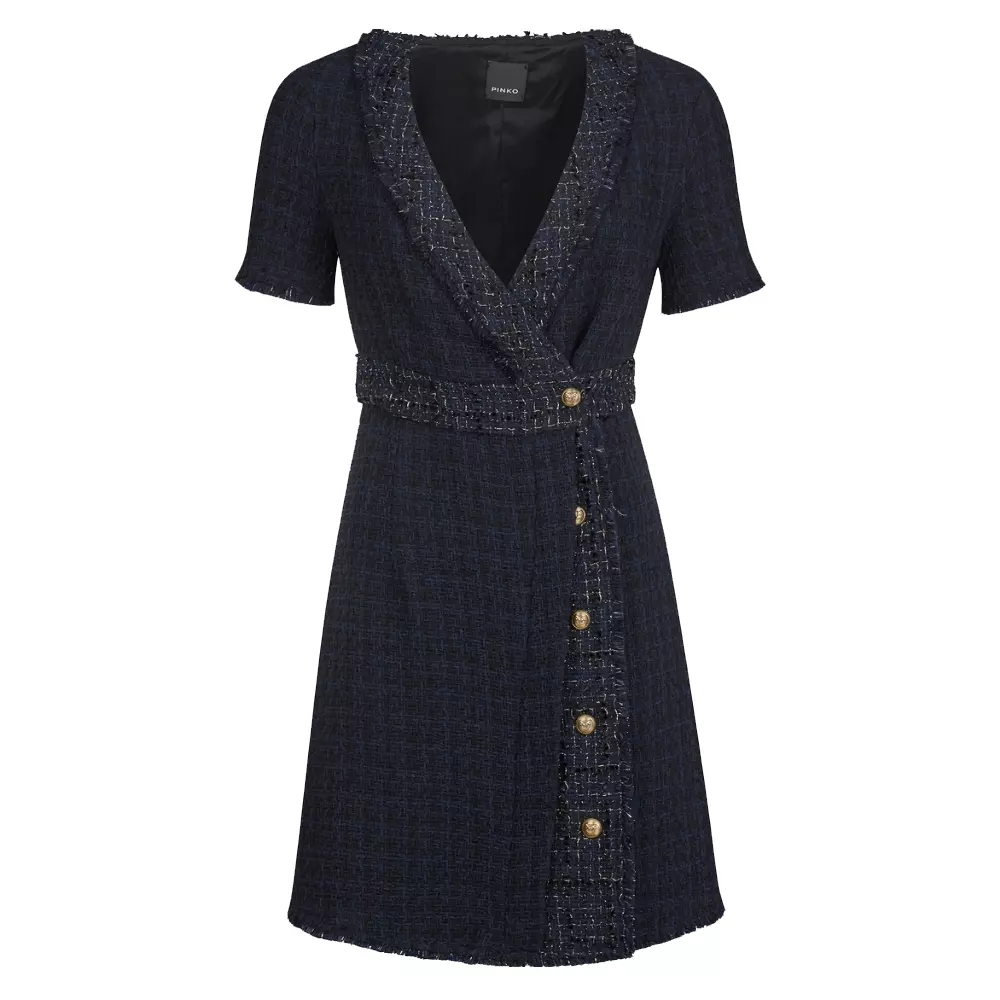 PINKO Women's Elegant Tweed-Textured V-Neck Rinaldo Dress