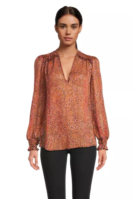 PINKO Women's Spotted Print Metallic Thread Crepe Blouse