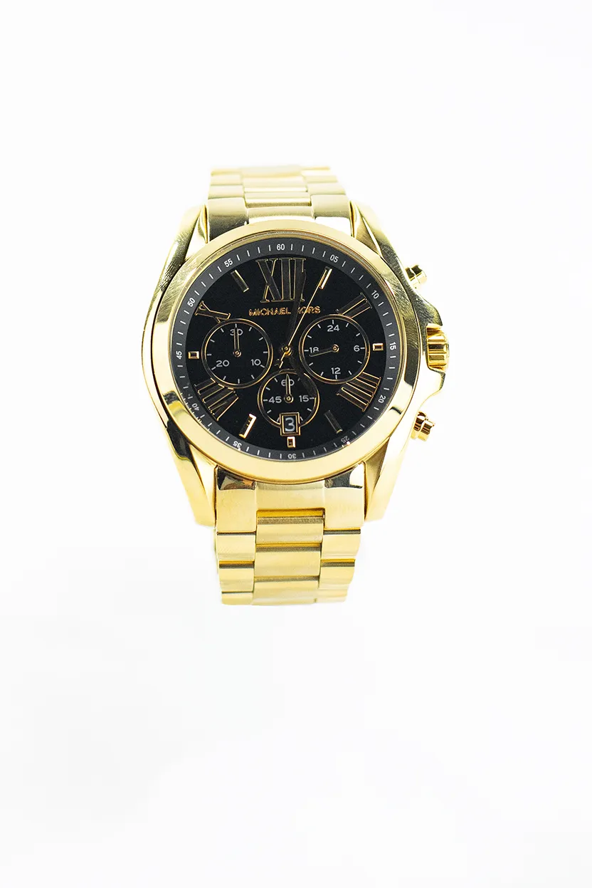 Michael Kors Men's Bradshaw Gold Toned Stainless Steel Case Black Dial Watch MK5739