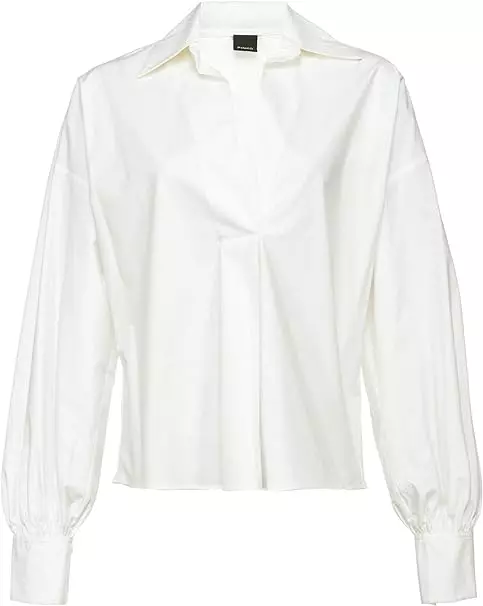 PINKO Women's Elegant White Poplin Cotton Twinset Blouse