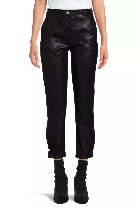 PINKO Women's Chic Eco-Leather Medusa Trousers with Ankle Snaps