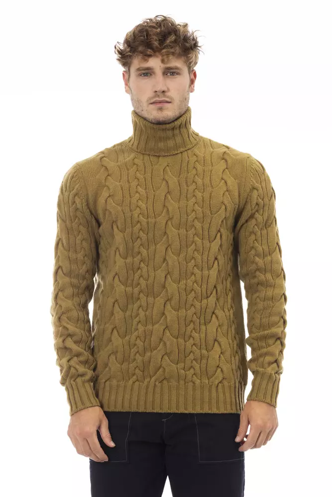 Alpha Studio Men's Brown Wool Men's Turtleneck Sweater