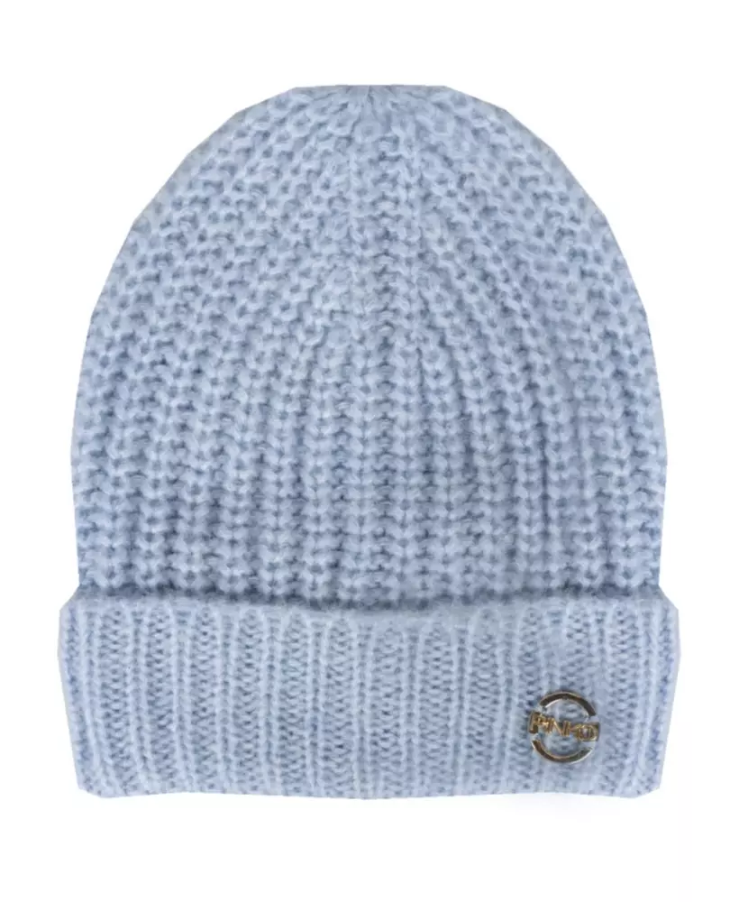 PINKO Women's Elegant Light Blue Ribbed Beanie