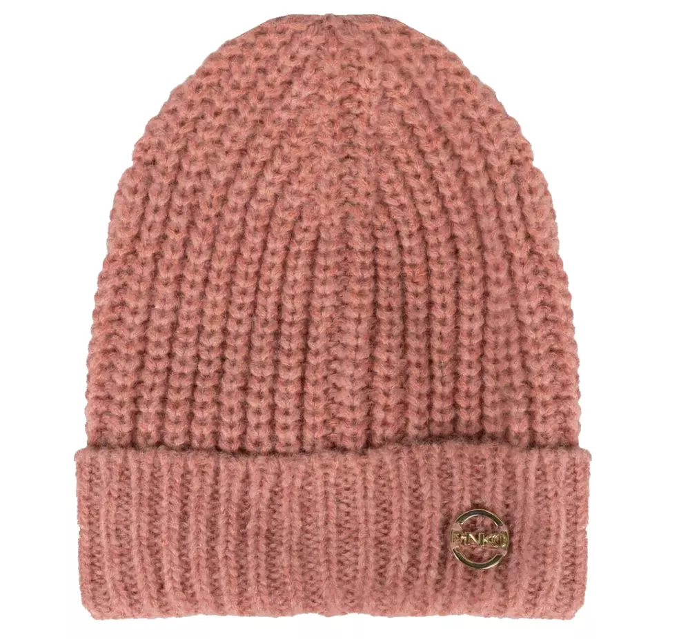 PINKO Women's Chic Pink Melange Ribbed Beanie