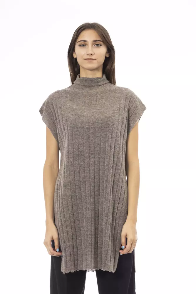 Alpha Studio Brown Wool Women Sweater With Side Slits