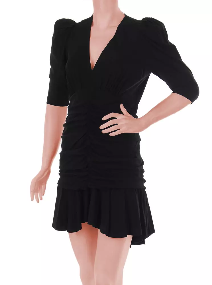 PINKO Women's Elegant V-Neck Draped Short Sleeve Dress