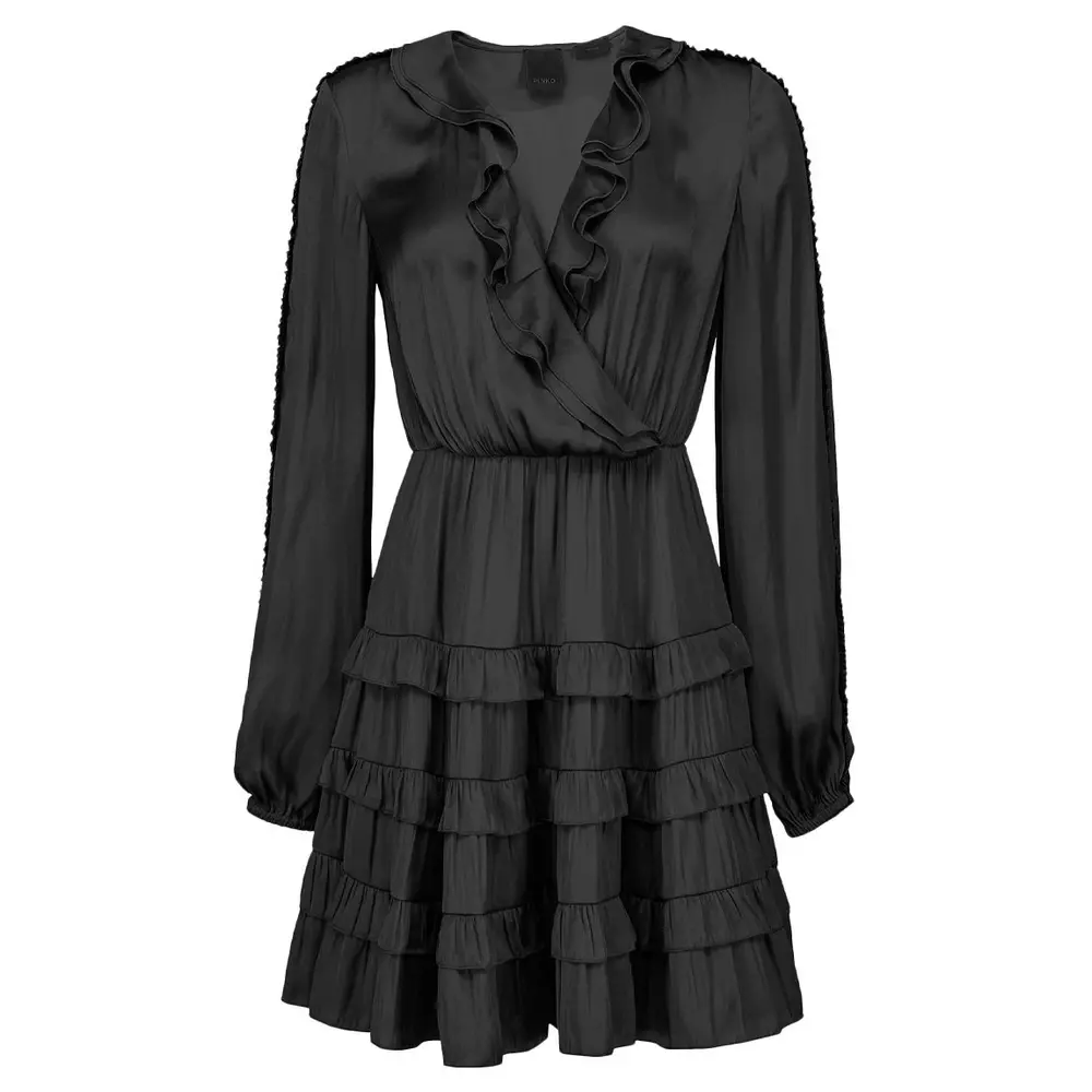 PINKO Women's Elegant Satin V-Neck Flounce Dress