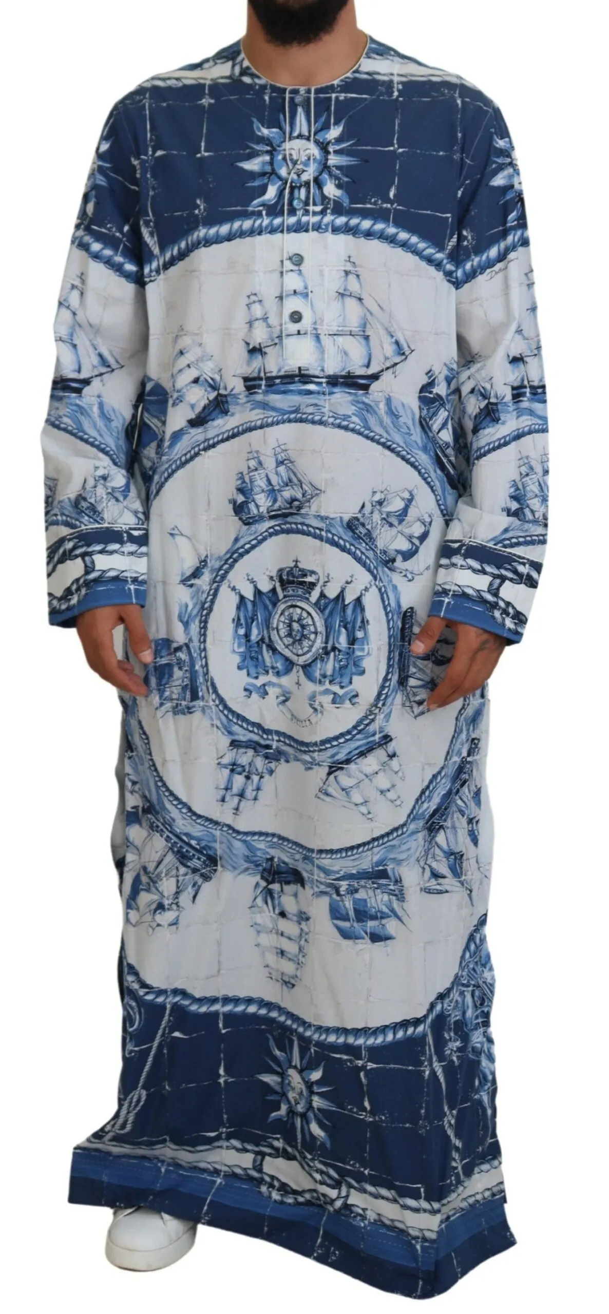 Dolce & Gabbana Men's Majestic Blue Cotton-Silk Thobe Robe