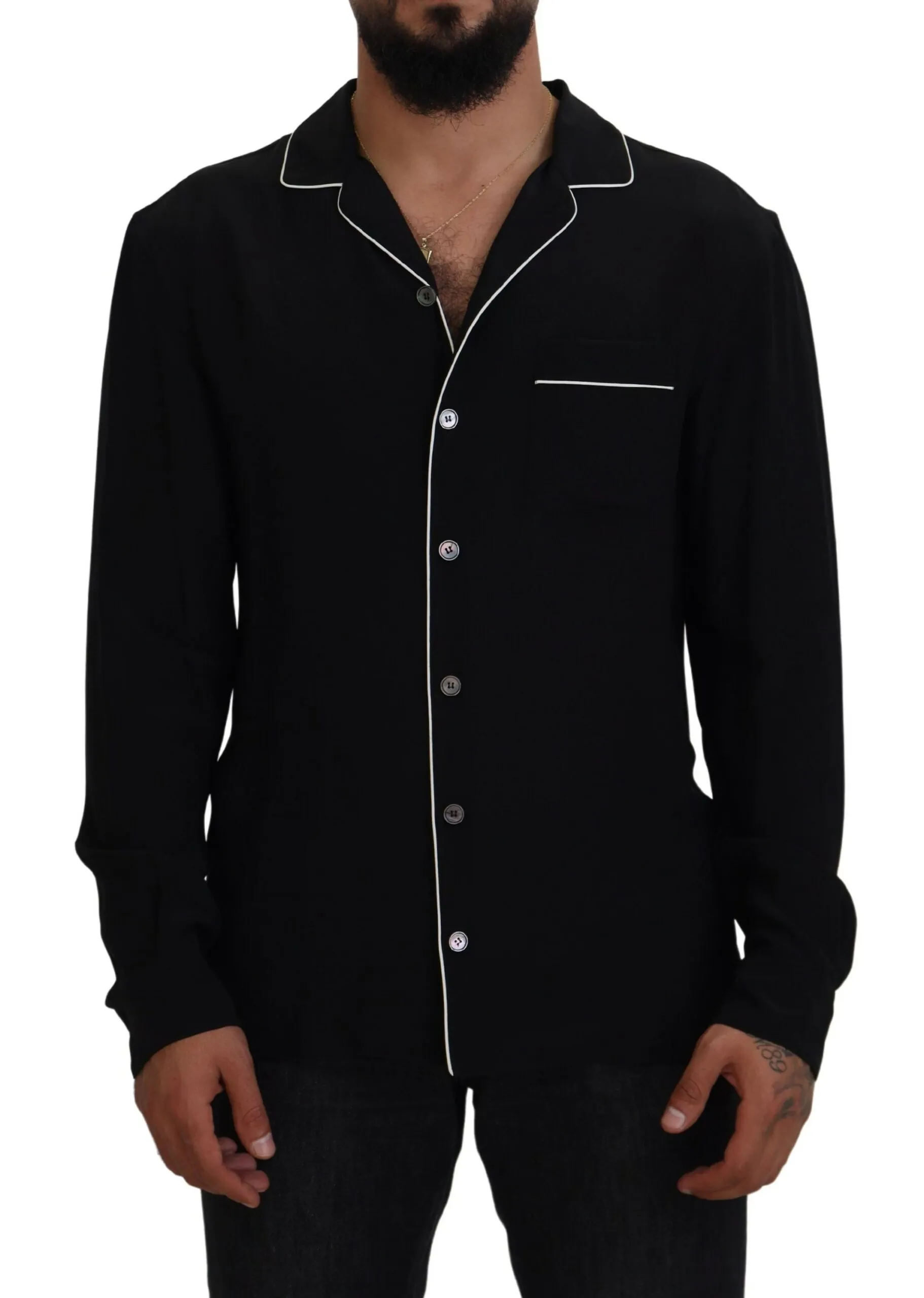 Dolce & Gabbana Men's Elegant Silk Pajama Style Shirt