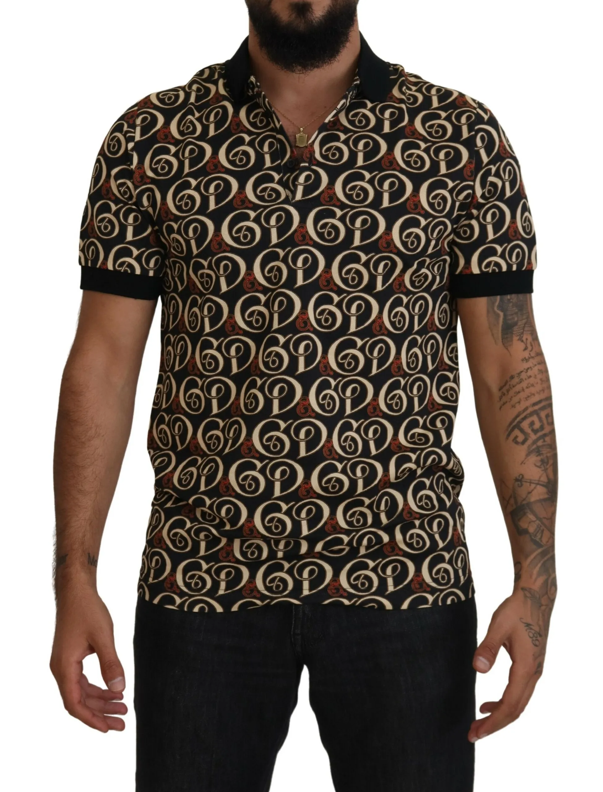 Dolce & Gabbana Men's Chic Black Logo Print Polo Tee