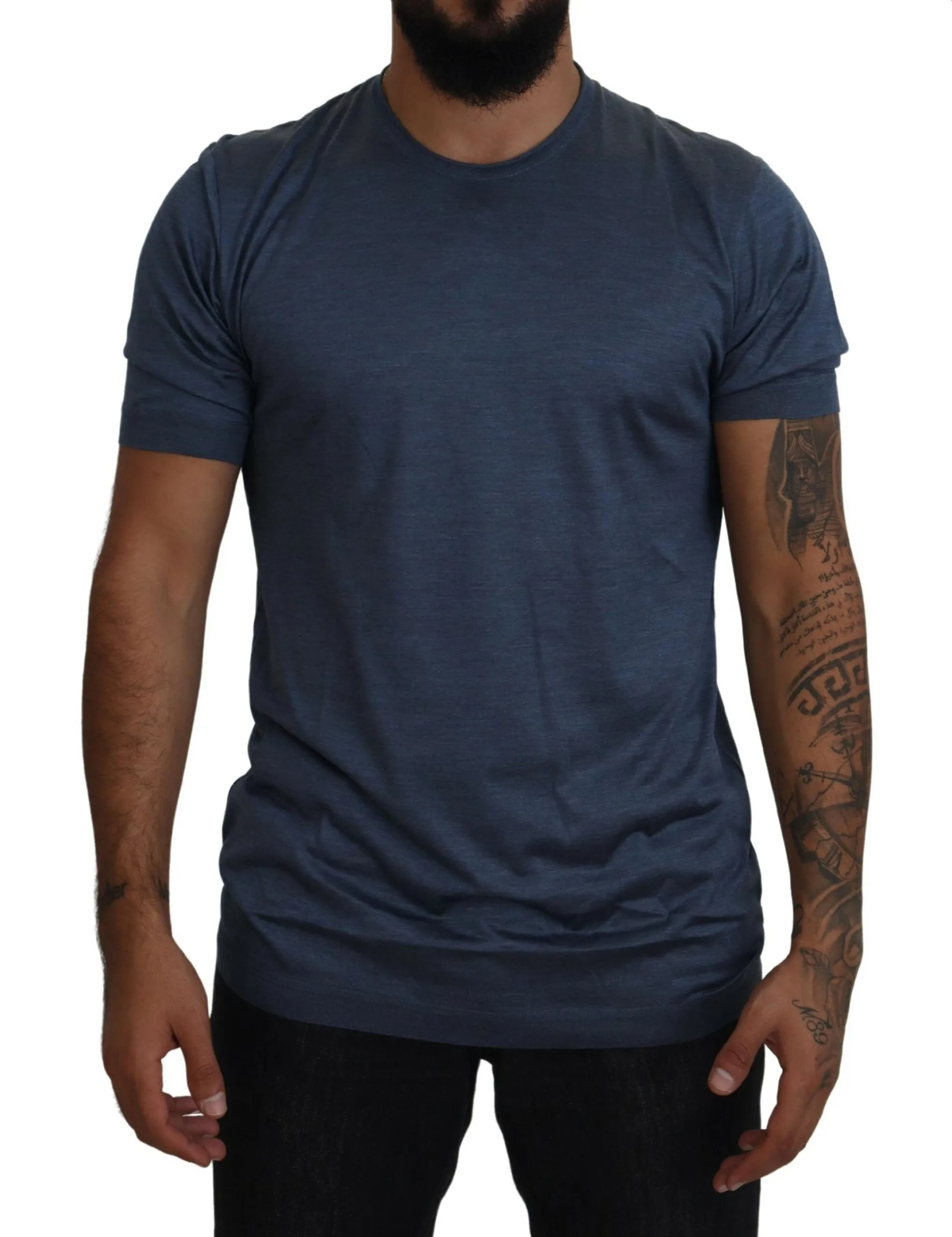 Dolce & Gabbana Men's Elegant Silk Crewneck Blue Tee