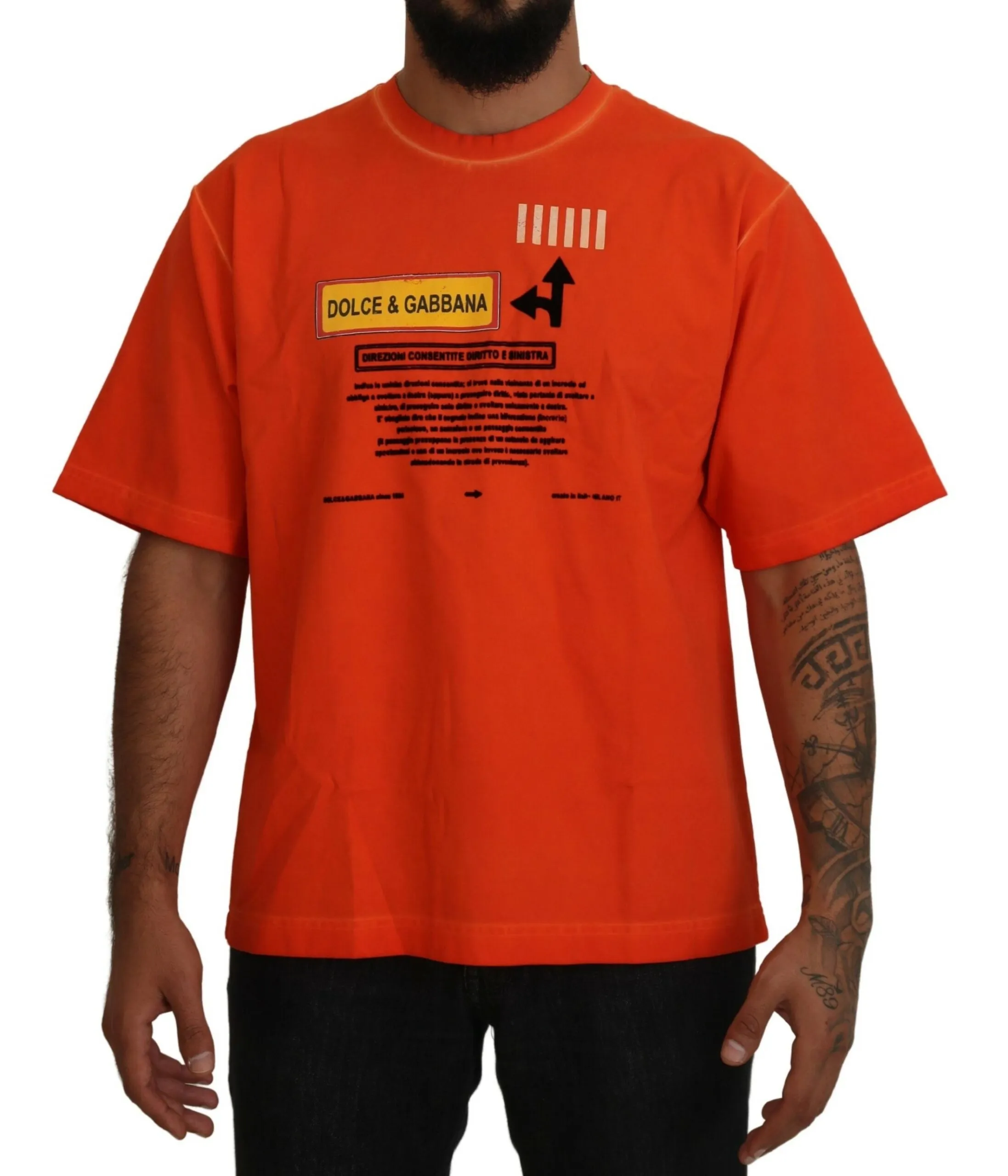 Dolce & Gabbana Men's Elegant Crew Neck Orange Tee