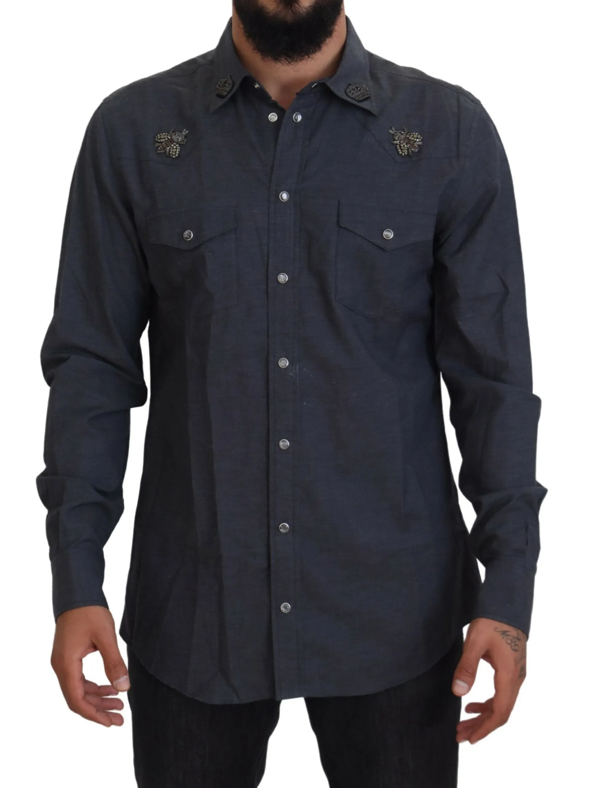 Dolce & Gabbana Men's Elegant Slim-Fit Blue Denim Casual Shirt