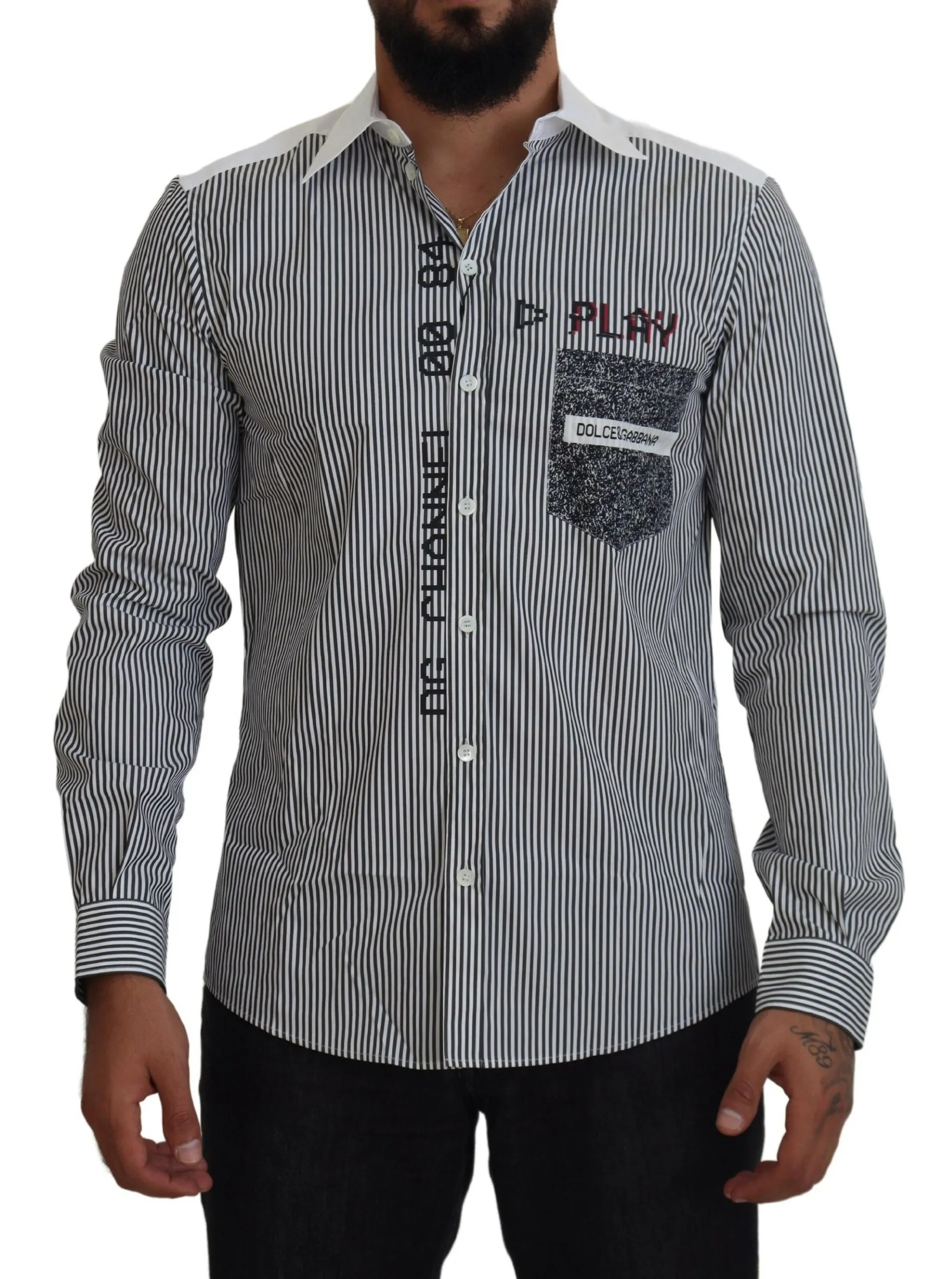 Dolce & Gabbana Men's Slim Fit Striped Casual Shirt with Channel Motive