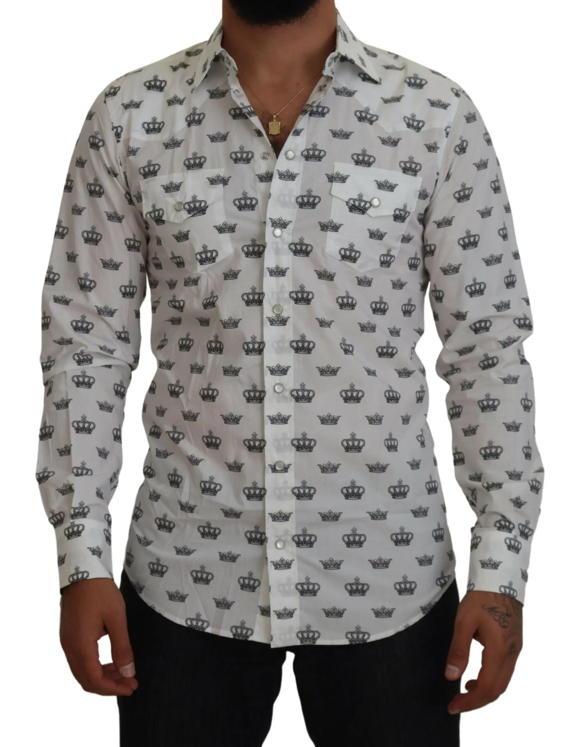 Dolce & Gabbana Men's Slim Fit Crown Print Dress Shirt