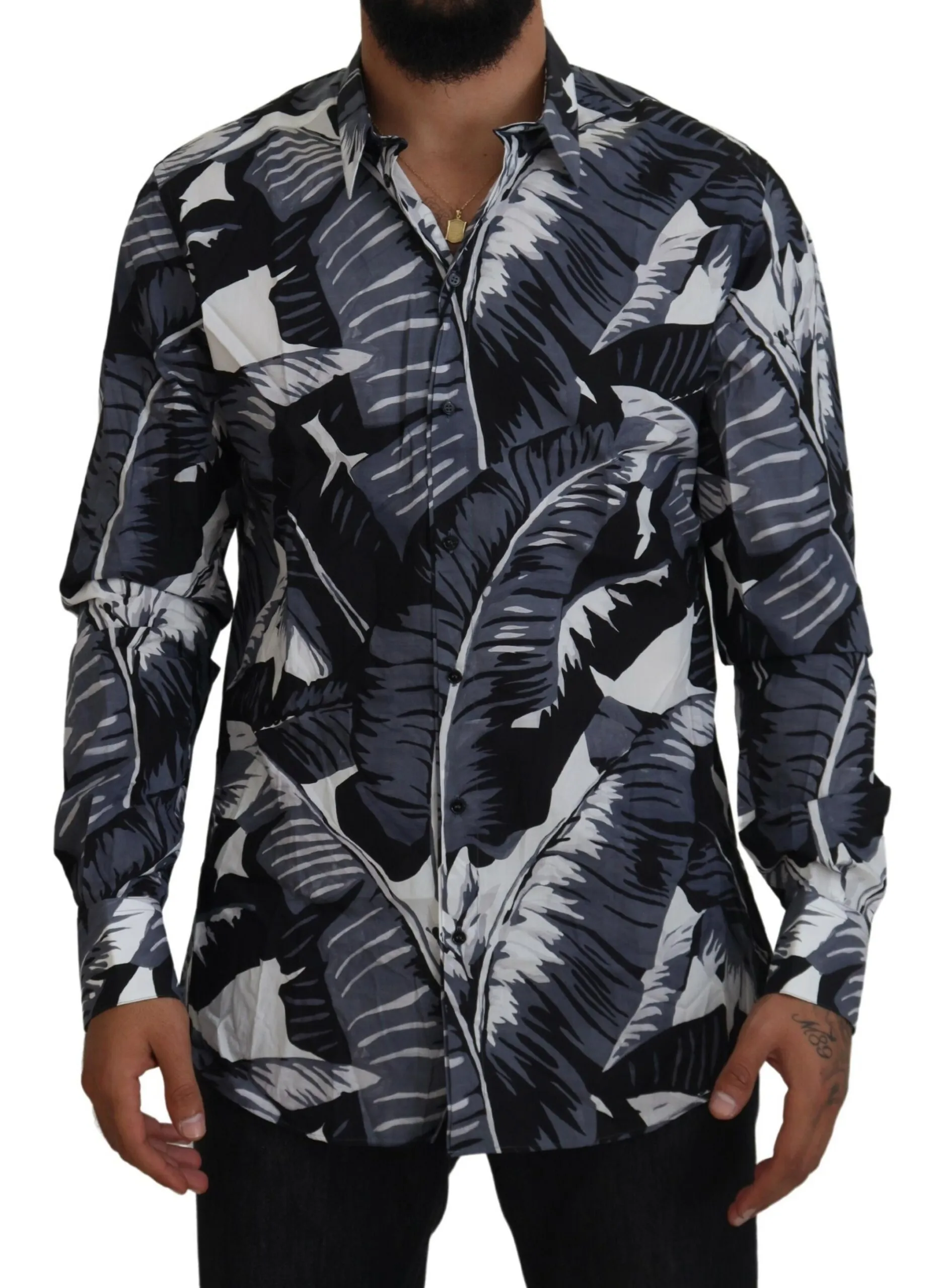 Dolce & Gabbana Men's Multicolor Banana Leaf Print Casual Shirt