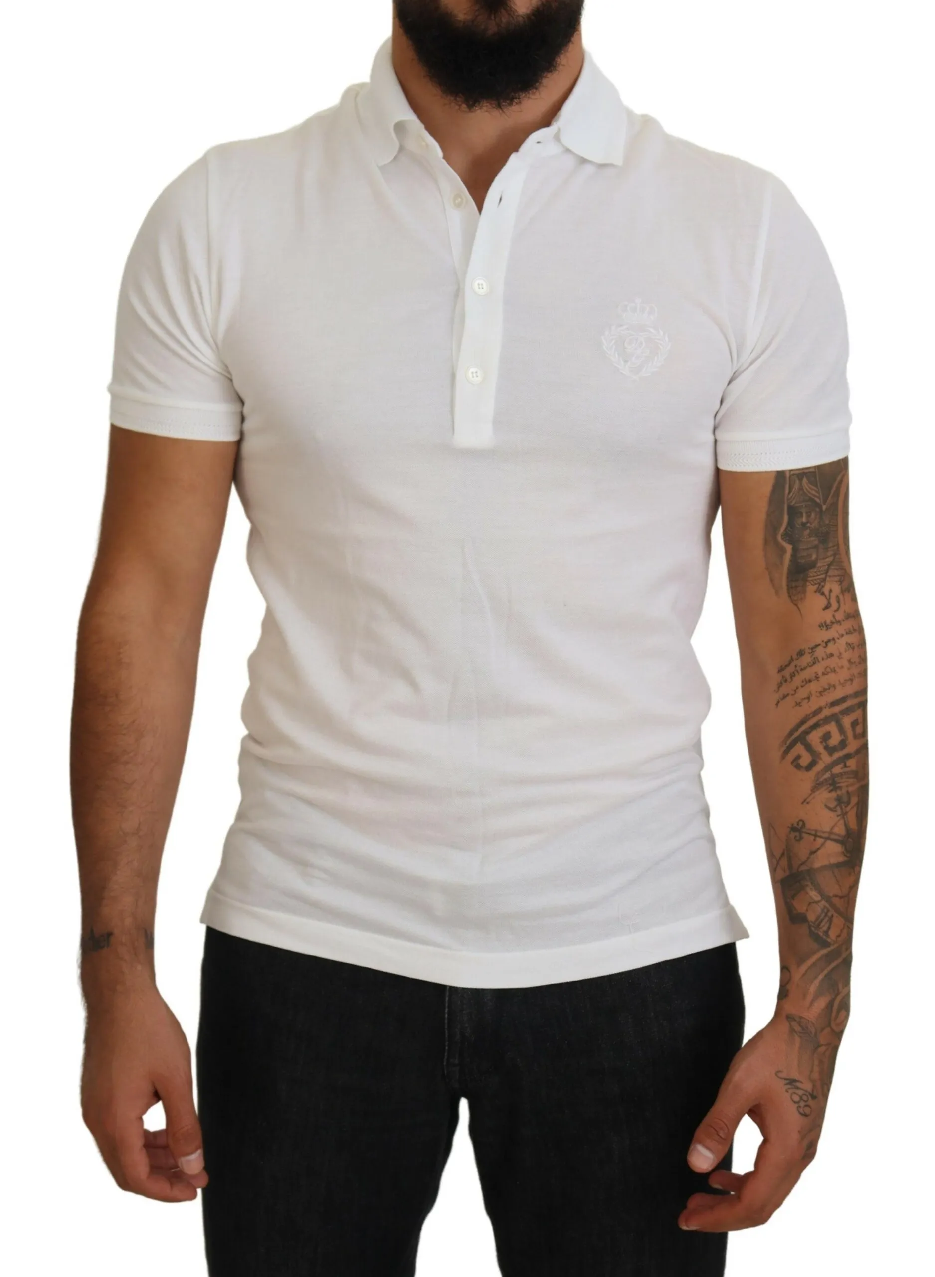 Dolce & Gabbana Men's Elegant White Cotton Blend Polo