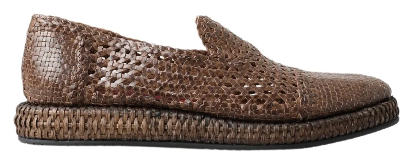 Dolce & Gabbana Men's Elegant Leather Slipper Loafers in Brown