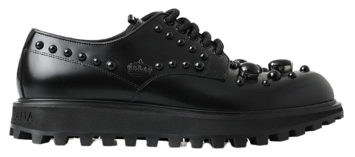 Dolce & Gabbana Men's Elegant Studded Black Leather Derby Shoes