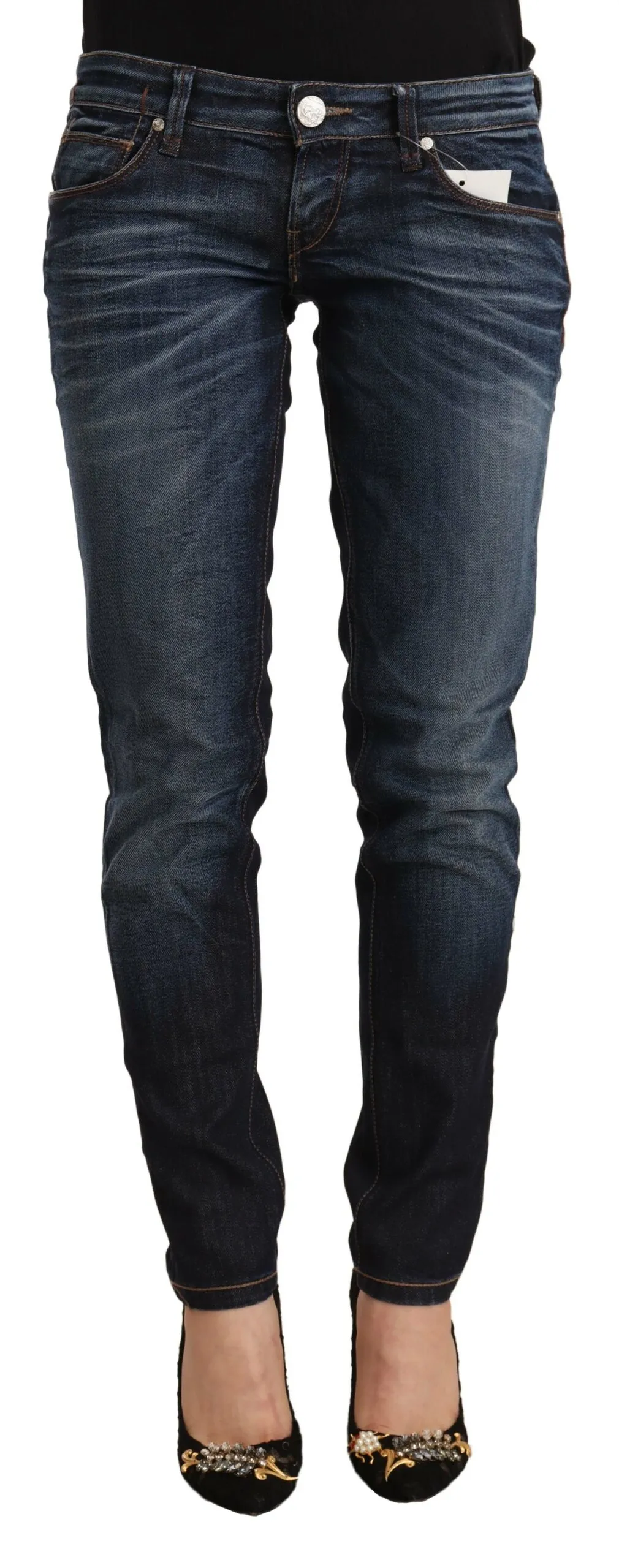 Acht Women's Chic Slim Fit Blue Washed Jeans