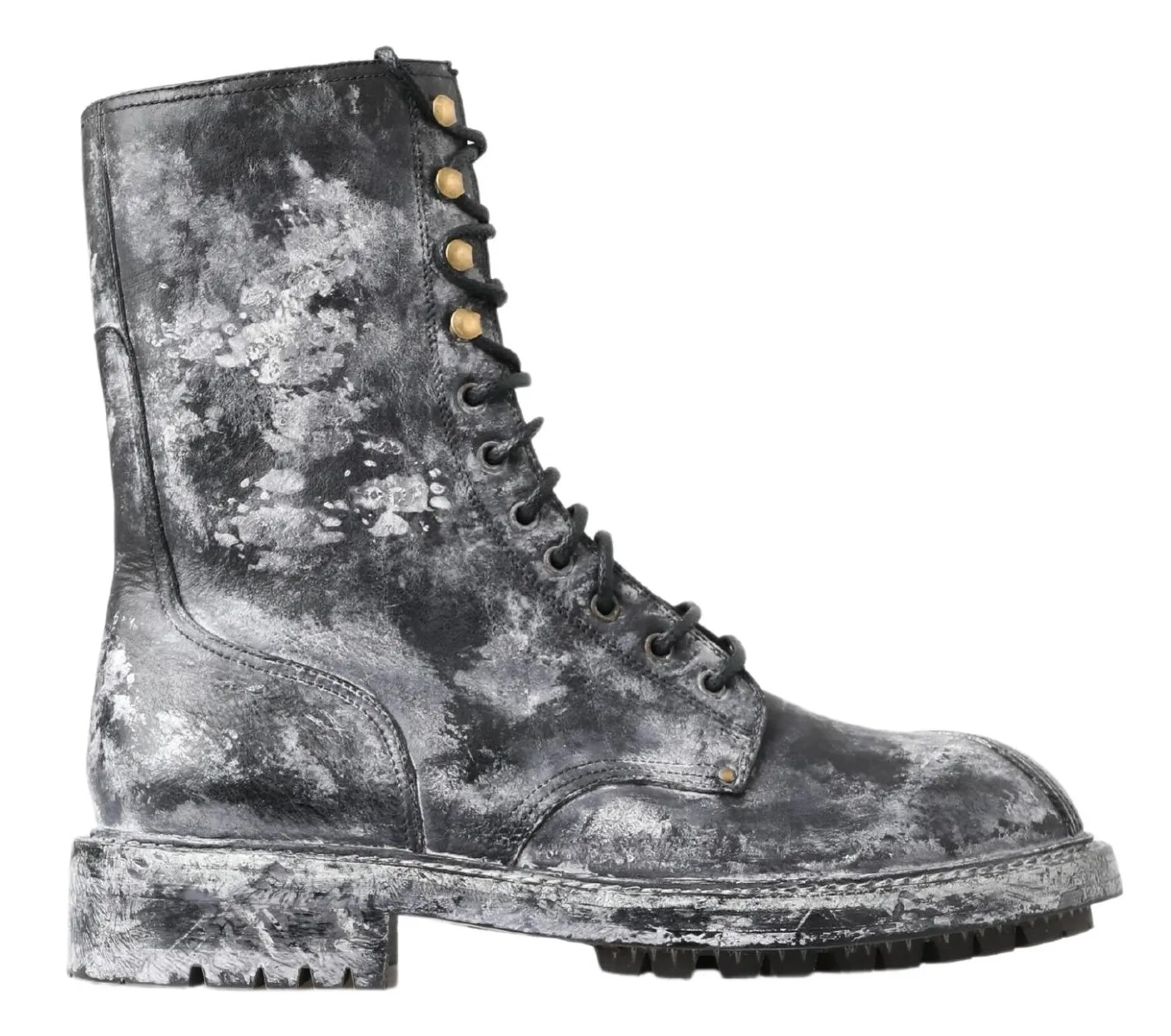 Dolce & Gabbana Men's Chic Black Lace-Up Boots with Gray White Fade