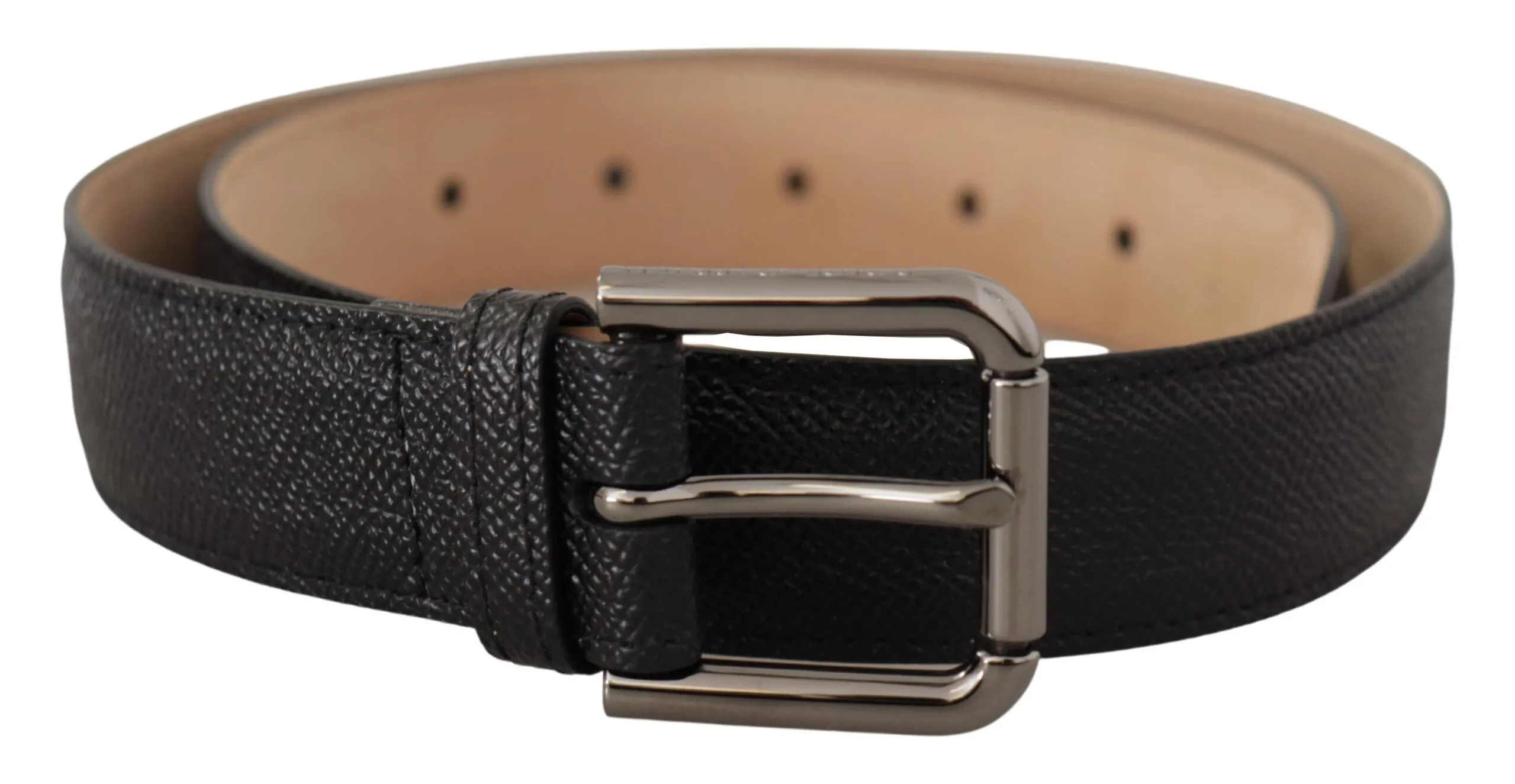 Dolce & Gabbana Men's Elegant Black Leather Belt with Metal Buckle
