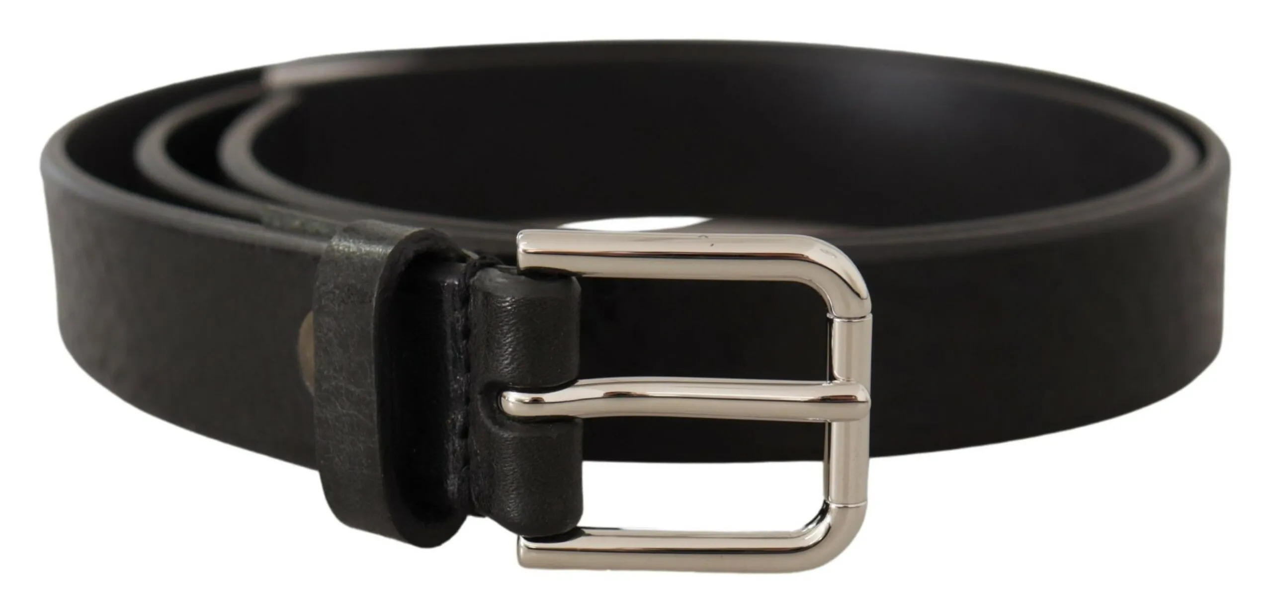 Dolce & Gabbana Men's Elegant Black Leather Belt with Metal Buckle