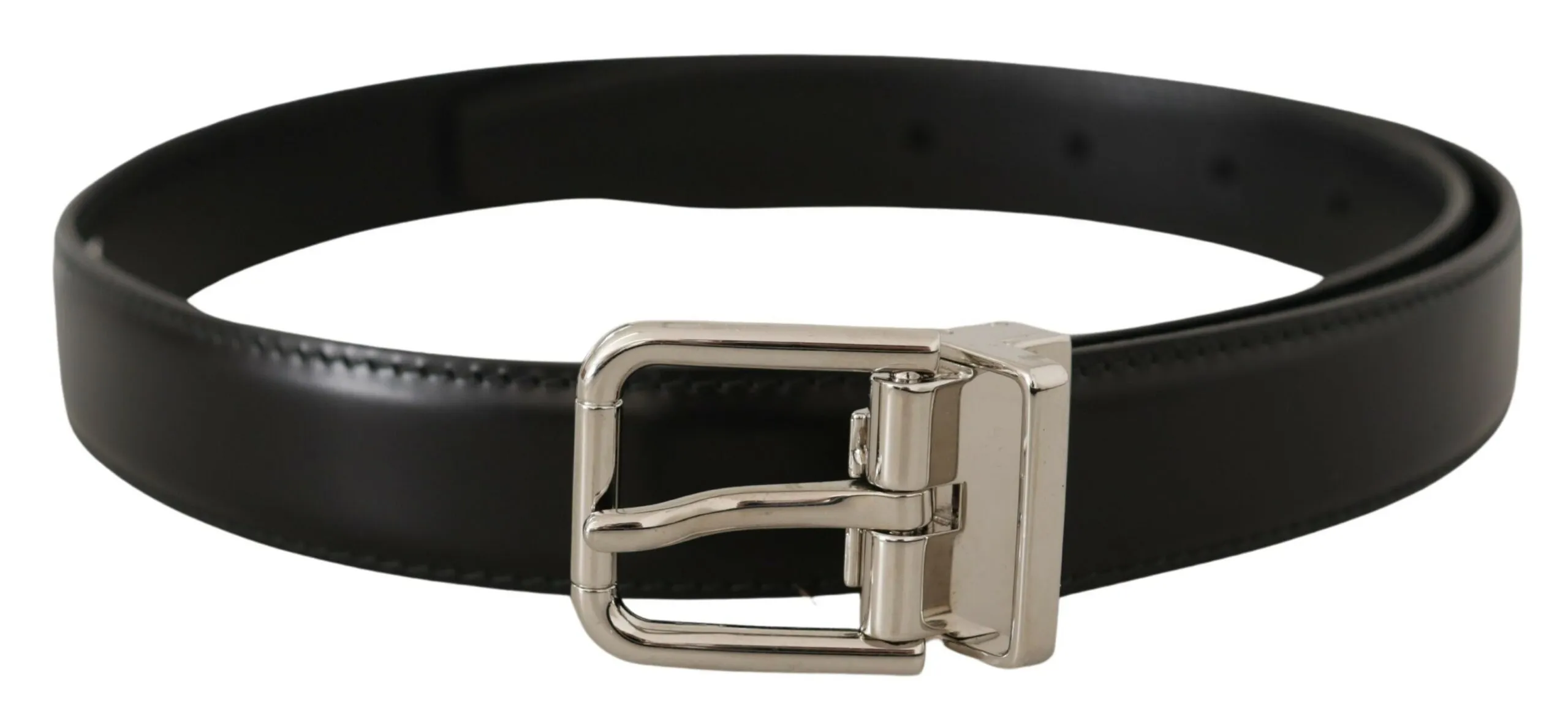 Dolce & Gabbana Men's Sleek Black Leather Belt with Metal Buckle