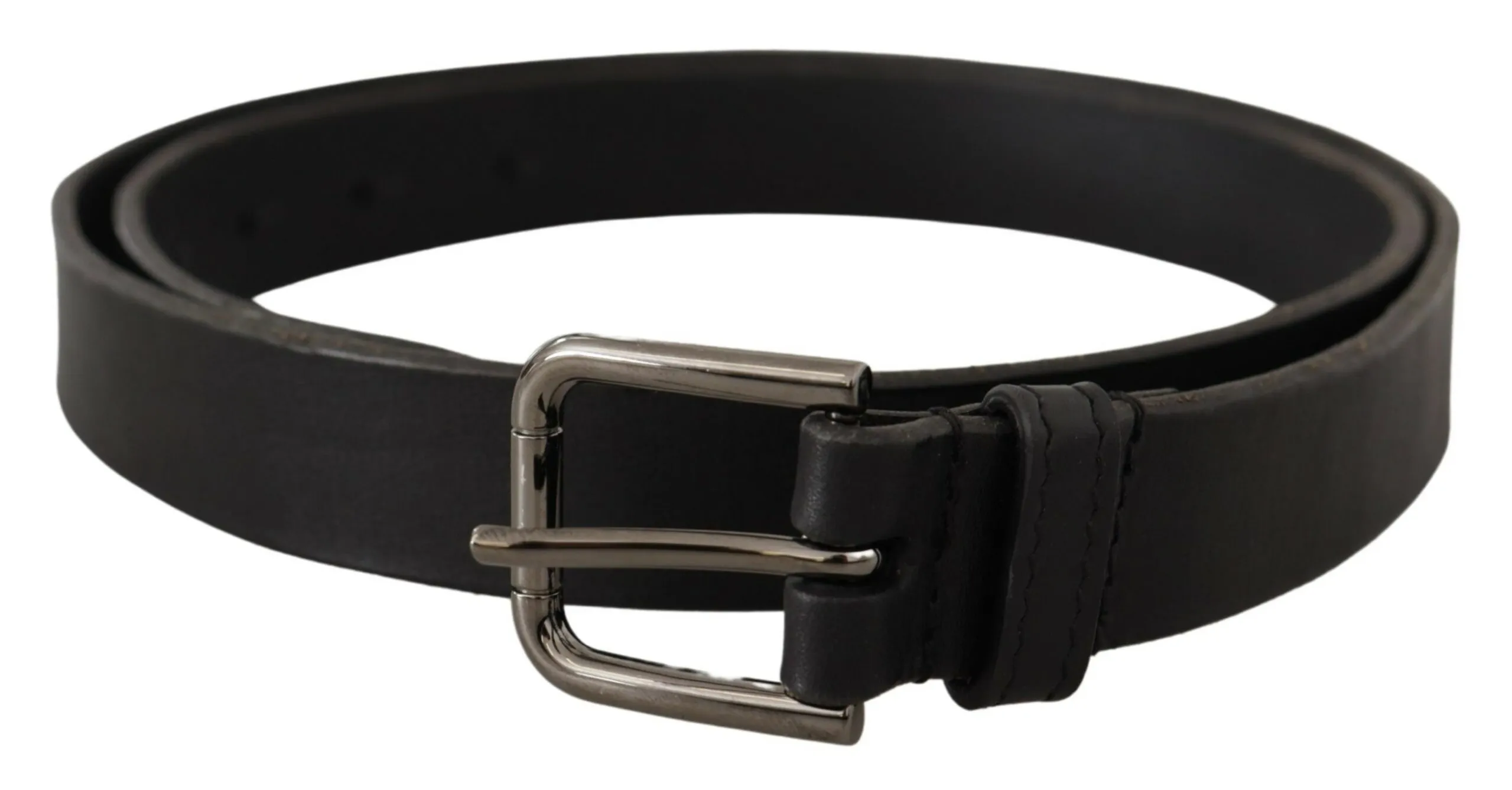 Dolce & Gabbana Men's Elegant Black Leather Belt with Metal Buckle