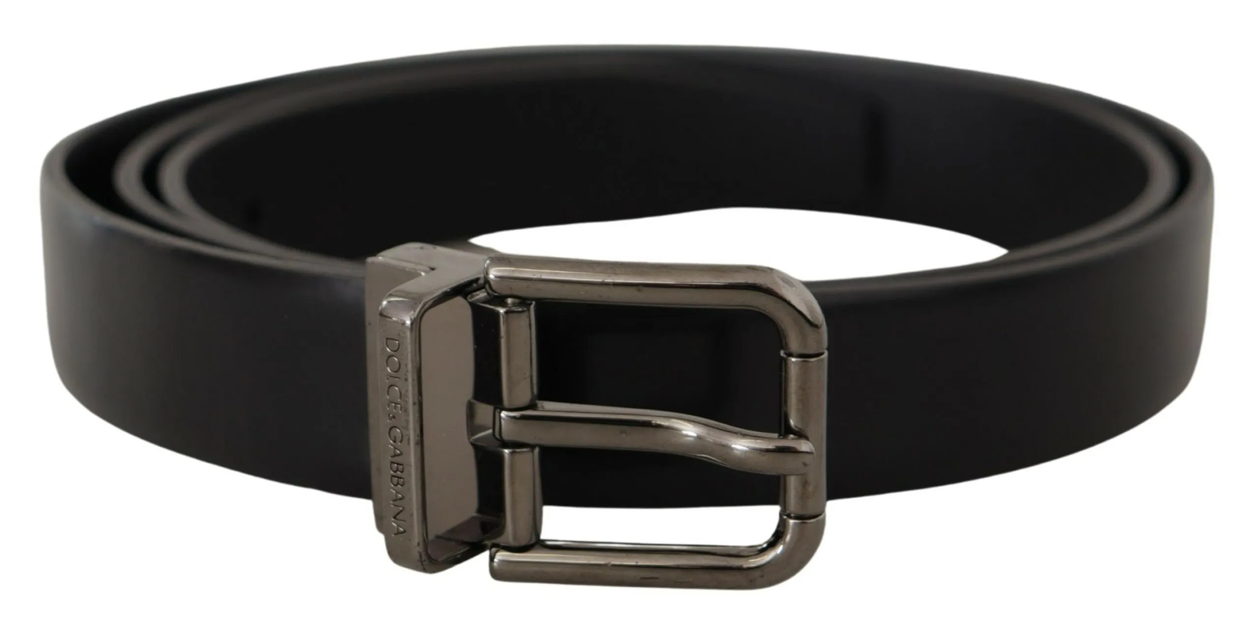 Dolce & Gabbana Men's Sleek Black Leather Belt with Metallic Buckle