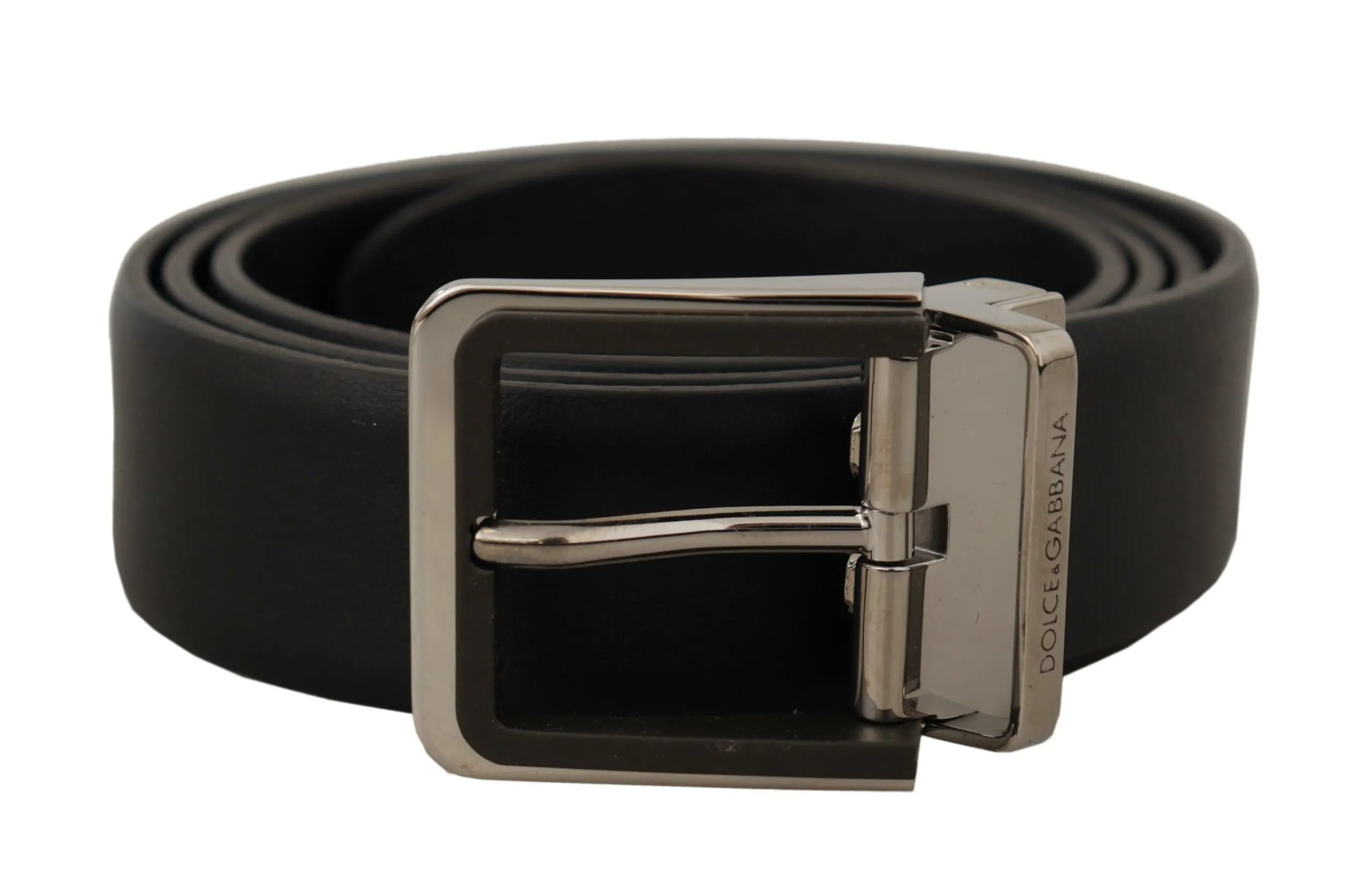 Dolce & Gabbana Men's Elegant Black Leather Belt with Metal Buckle