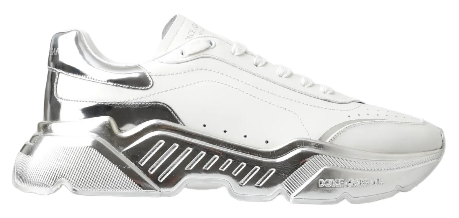 Dolce & Gabbana Men's Chic White and Silver Low Top Sneakers