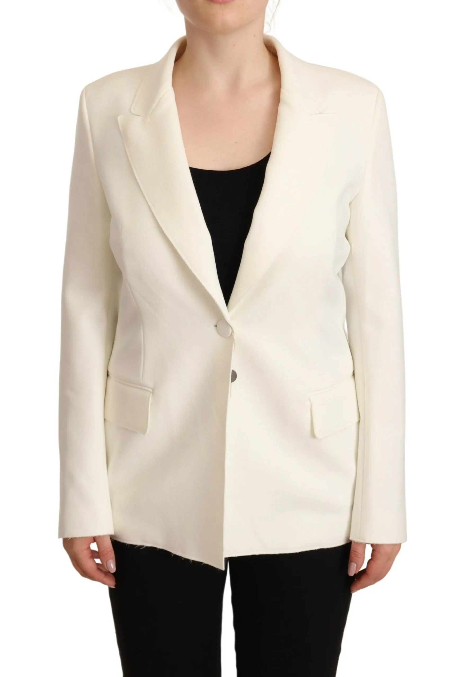 MSGM Women's Elegant Beige Peak Lapel Blazer Jacket