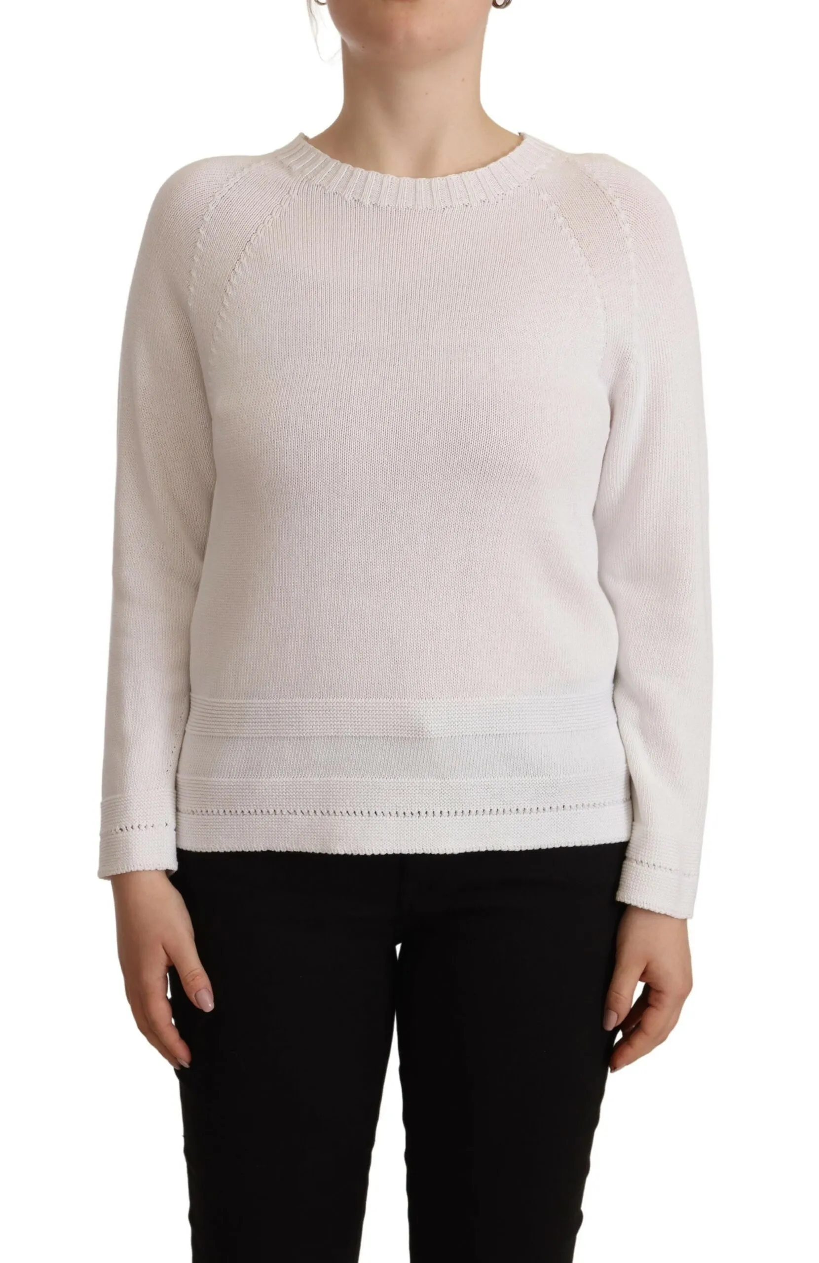 Alpha Studio Women's Elegant White Cotton Pullover Sweater