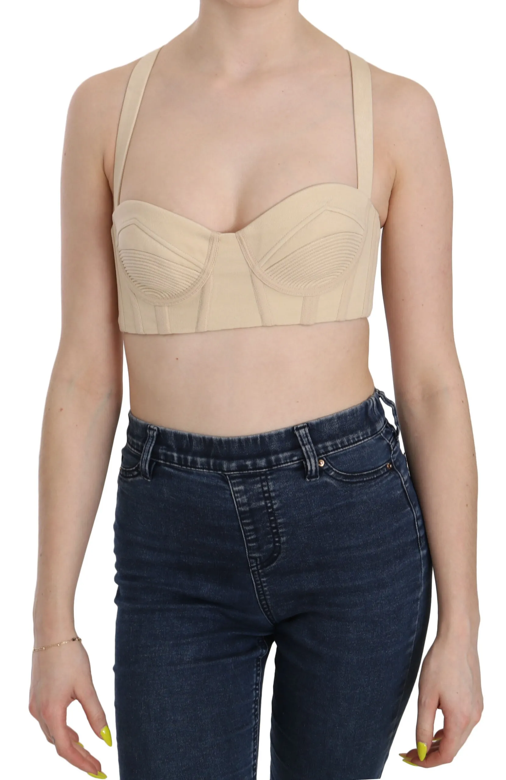 Versace Women's Elegant Beige Bustier Cropped Corset Top