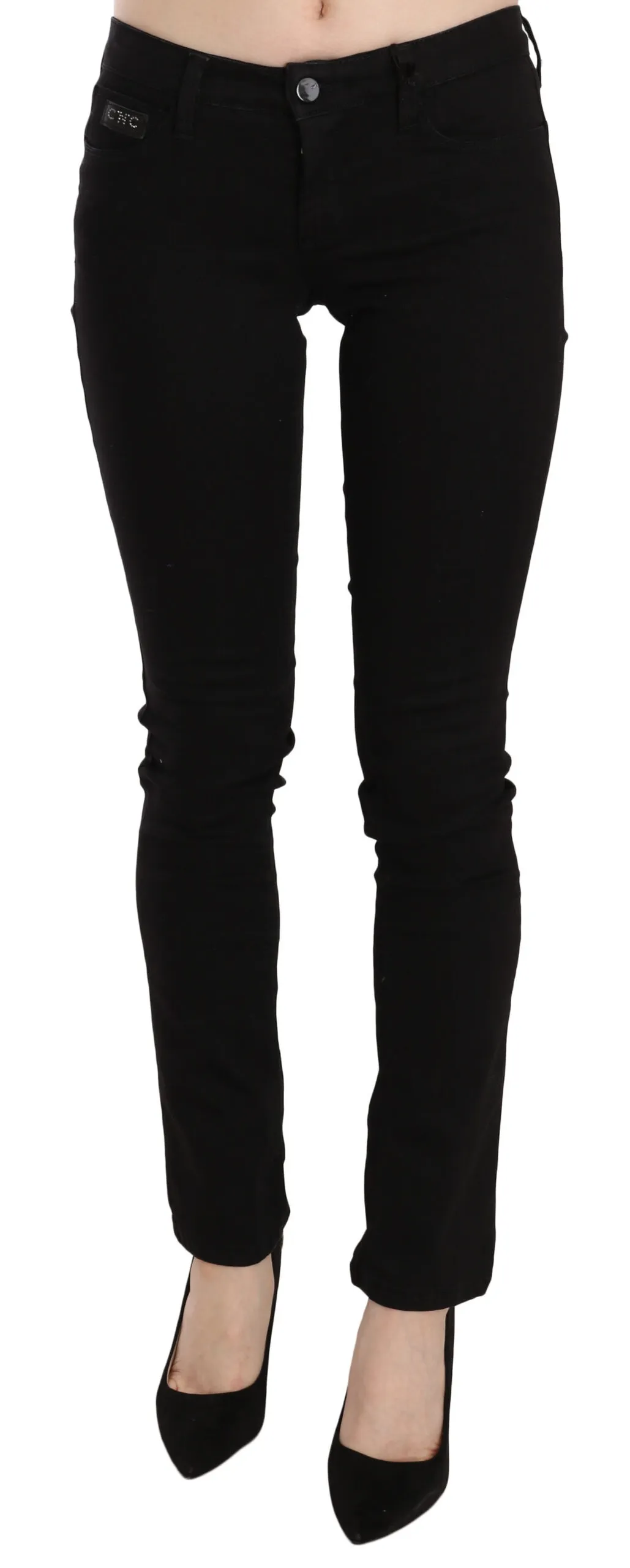 Costume National Women's Elegant Black Mid Waist Slim Fit Jeans