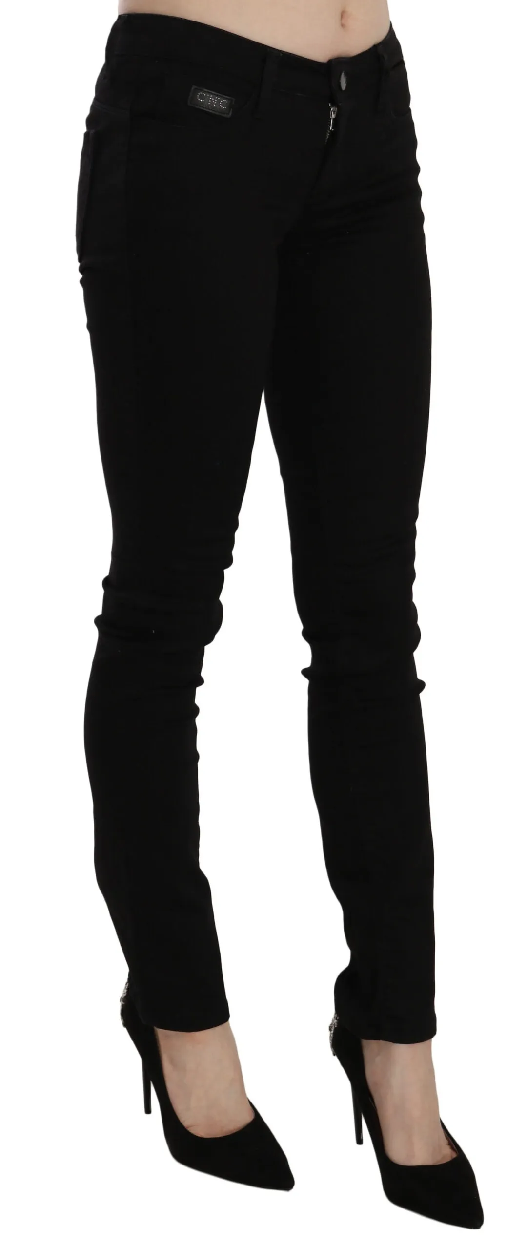 Costume National Women's Elegant Black Mid Waist Slim Fit Jeans
