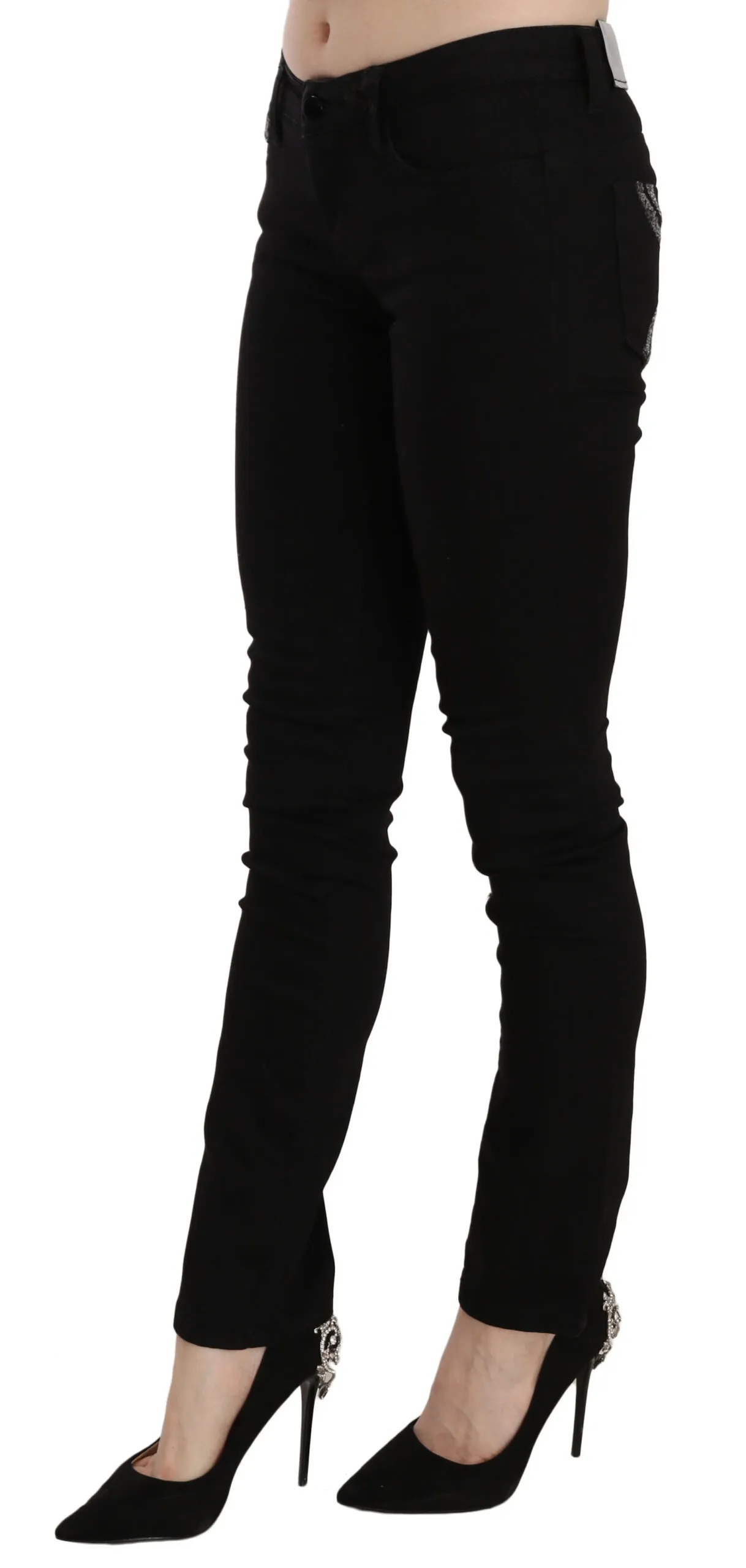 Costume National Women's Elegant Black Mid Waist Slim Fit Jeans