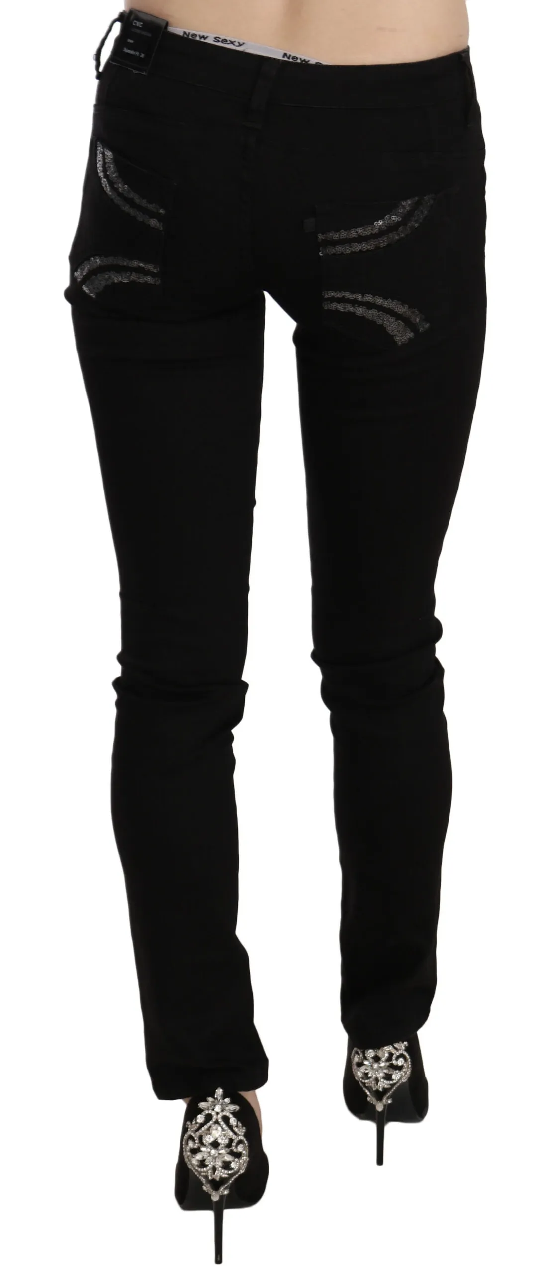 Costume National Women's Elegant Black Mid Waist Slim Fit Jeans
