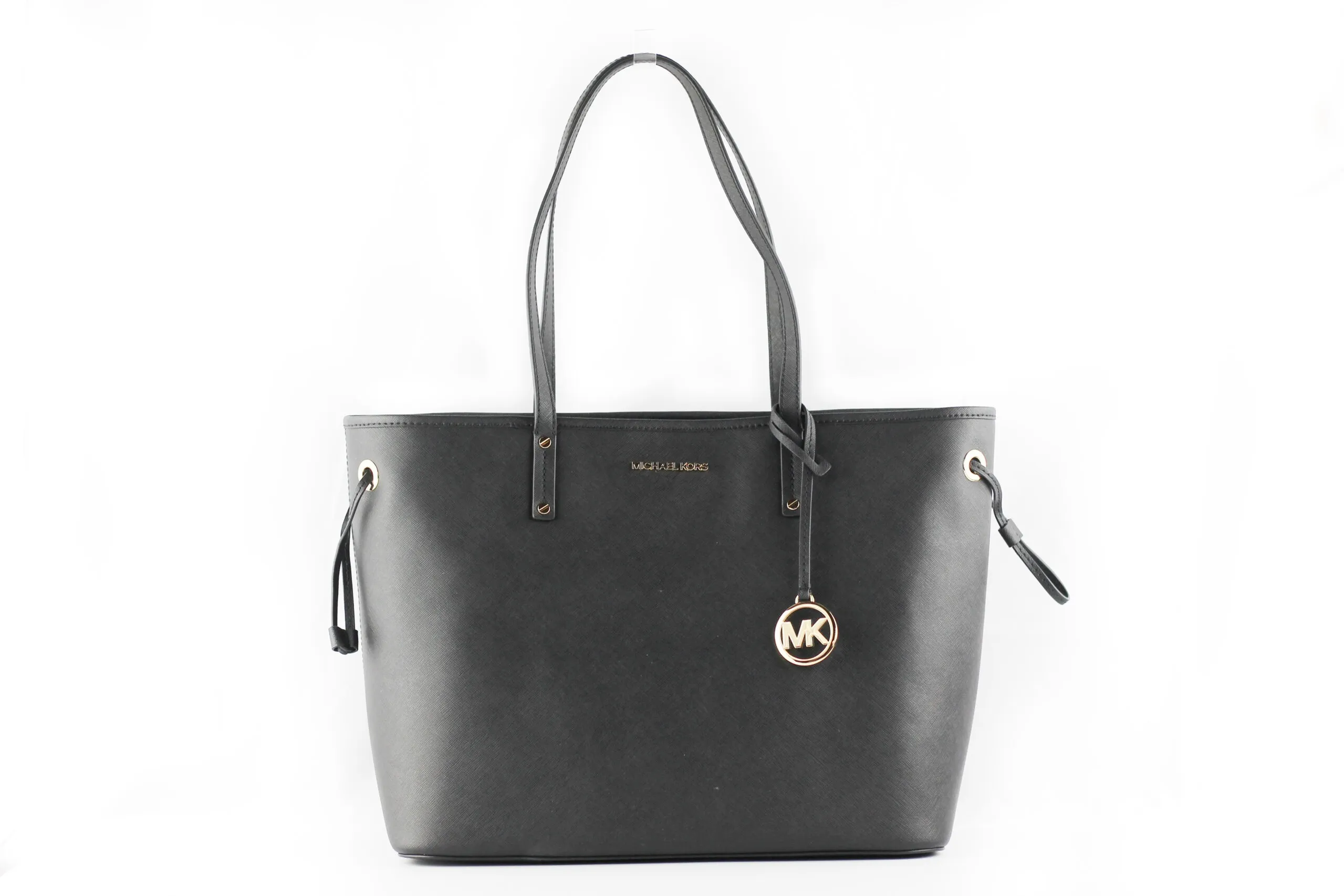 Michael Kors Women's Jet Set Travel Large Black Saffiano Leather Drawstring Tote Bag