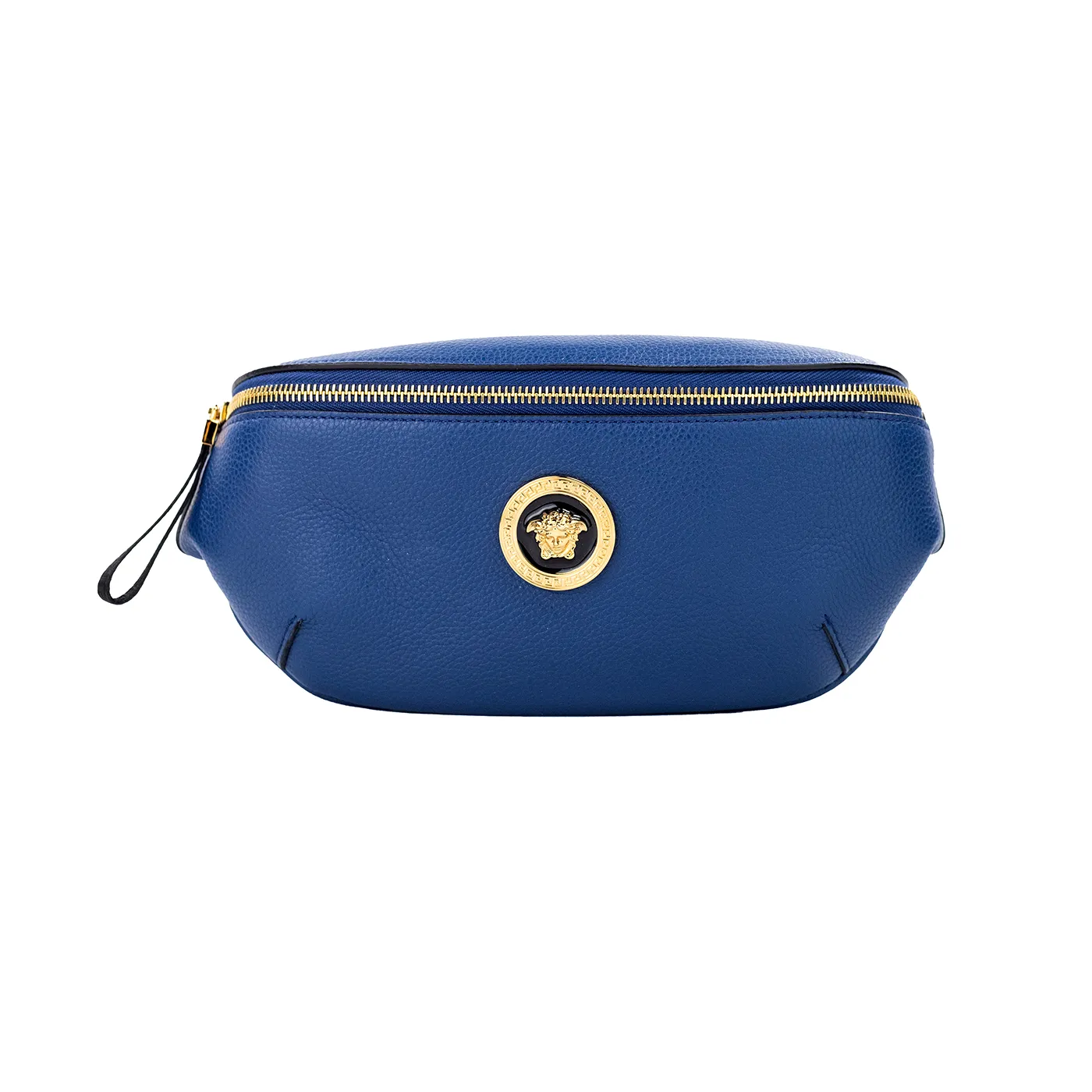 Versace Women's Small Navy Calf Leather Medusa Pendant Fanny Waist Pack Belt Bag