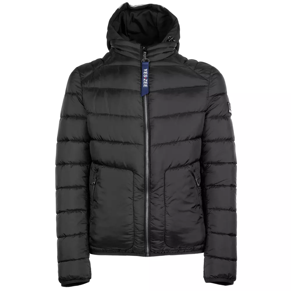Yes Zee Men's Sleek Black Hooded Men's Jacket with Zip Closure