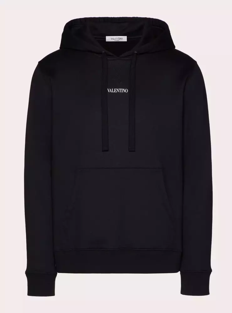 Valentino Men's Elegant Cotton Blend Black Hoodie for Men
