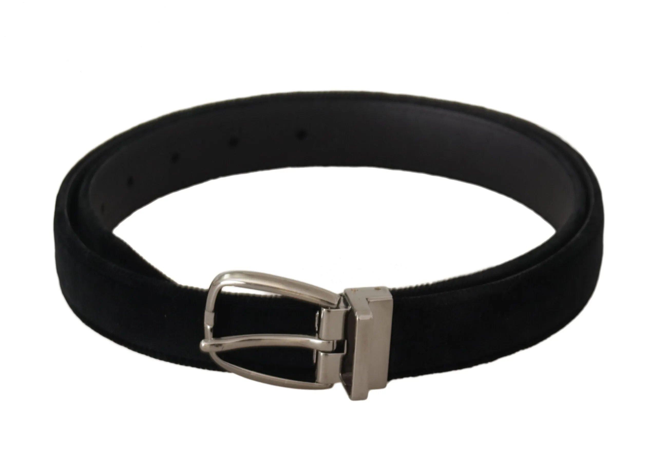 Dolce & Gabbana Men's Elegant Black Velvet Engraved Buckle Belt