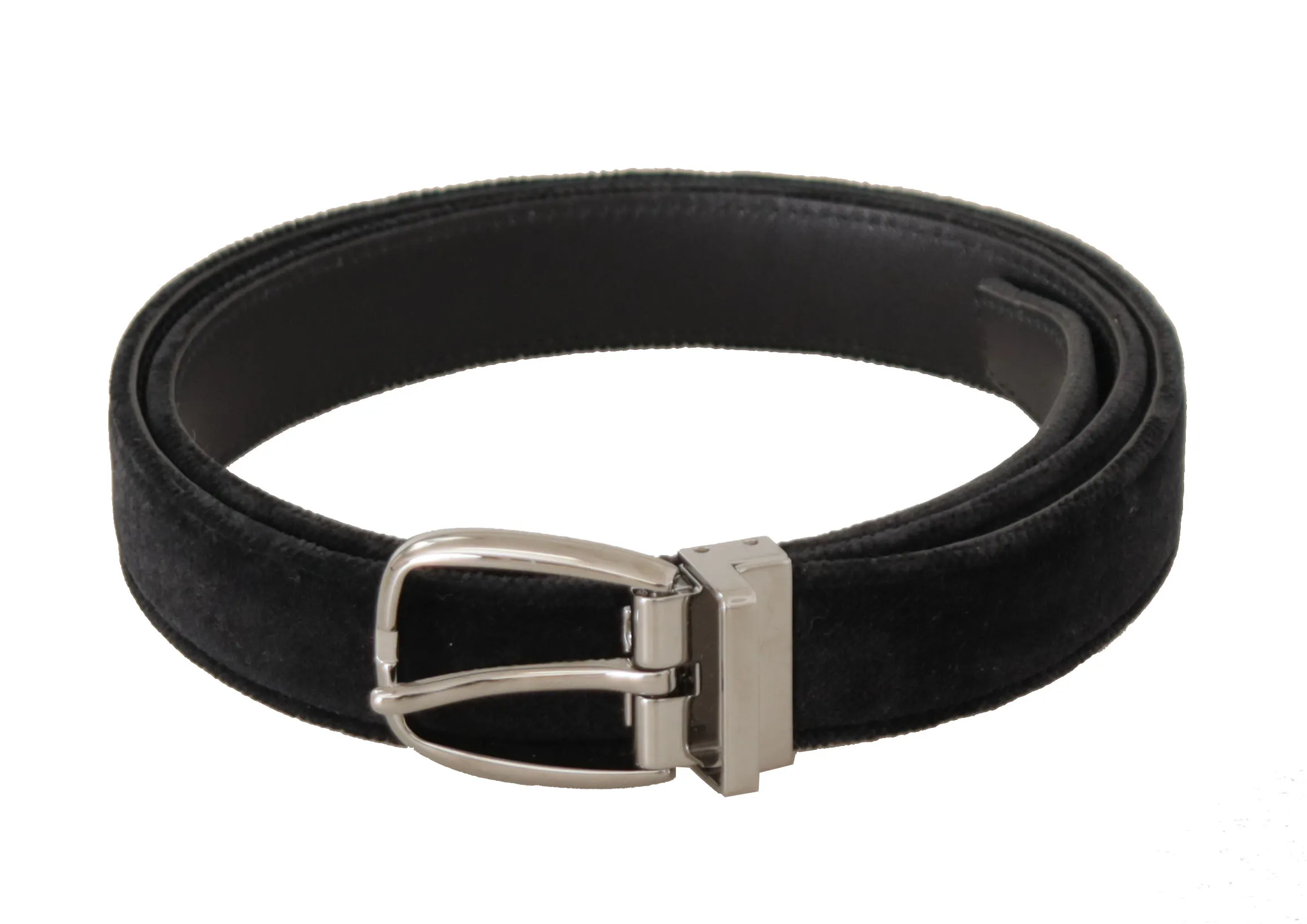 Dolce & Gabbana Men's Elegant Velvet Designer Belt with Logo Engraved Buckle