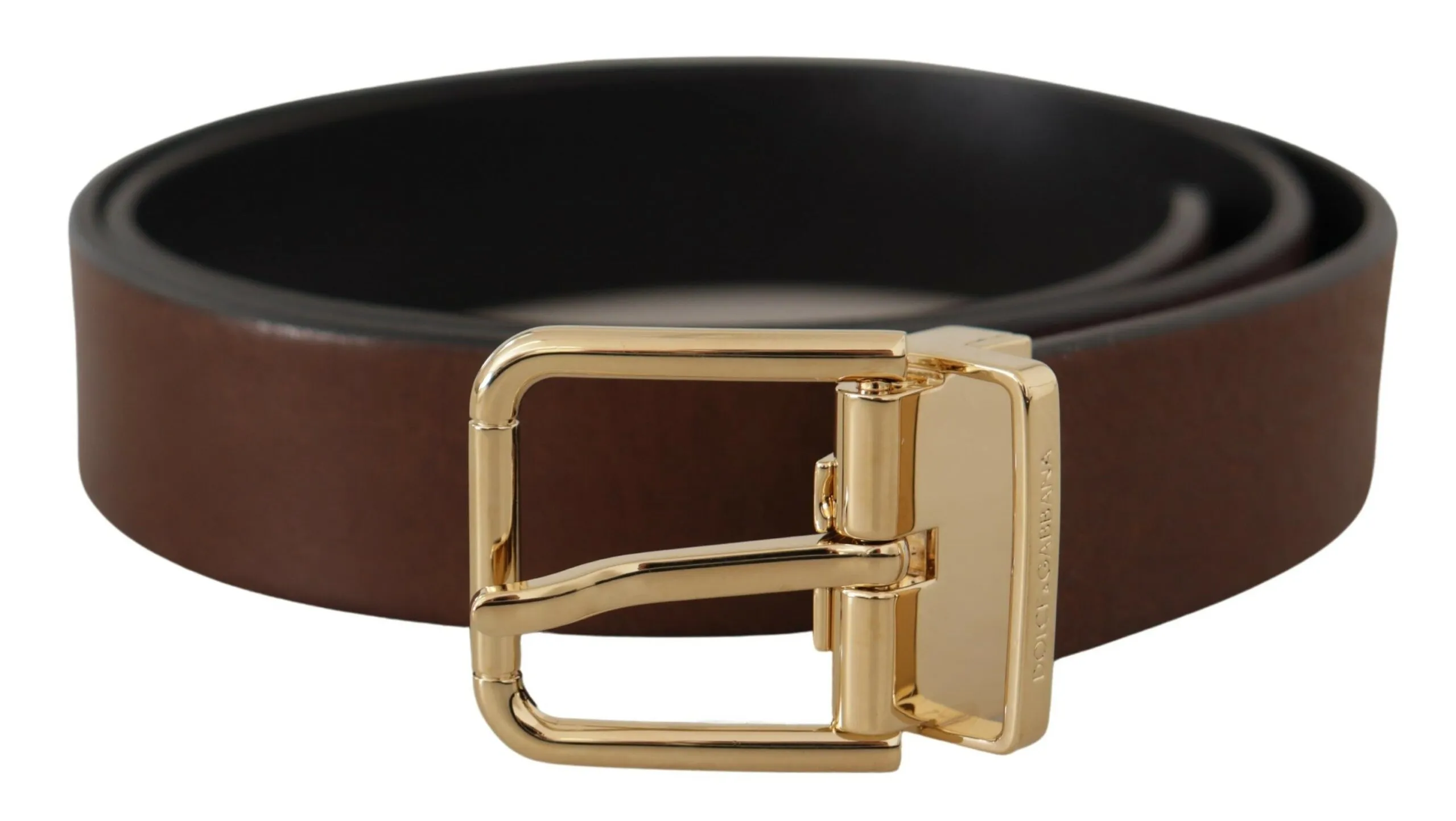 Dolce & Gabbana Men's Elegant Brown Leather Belt with Metal Buckle
