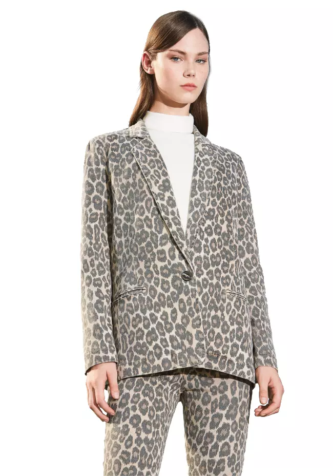 Twinset Women's Chic Leopard Print One-Button Jacket