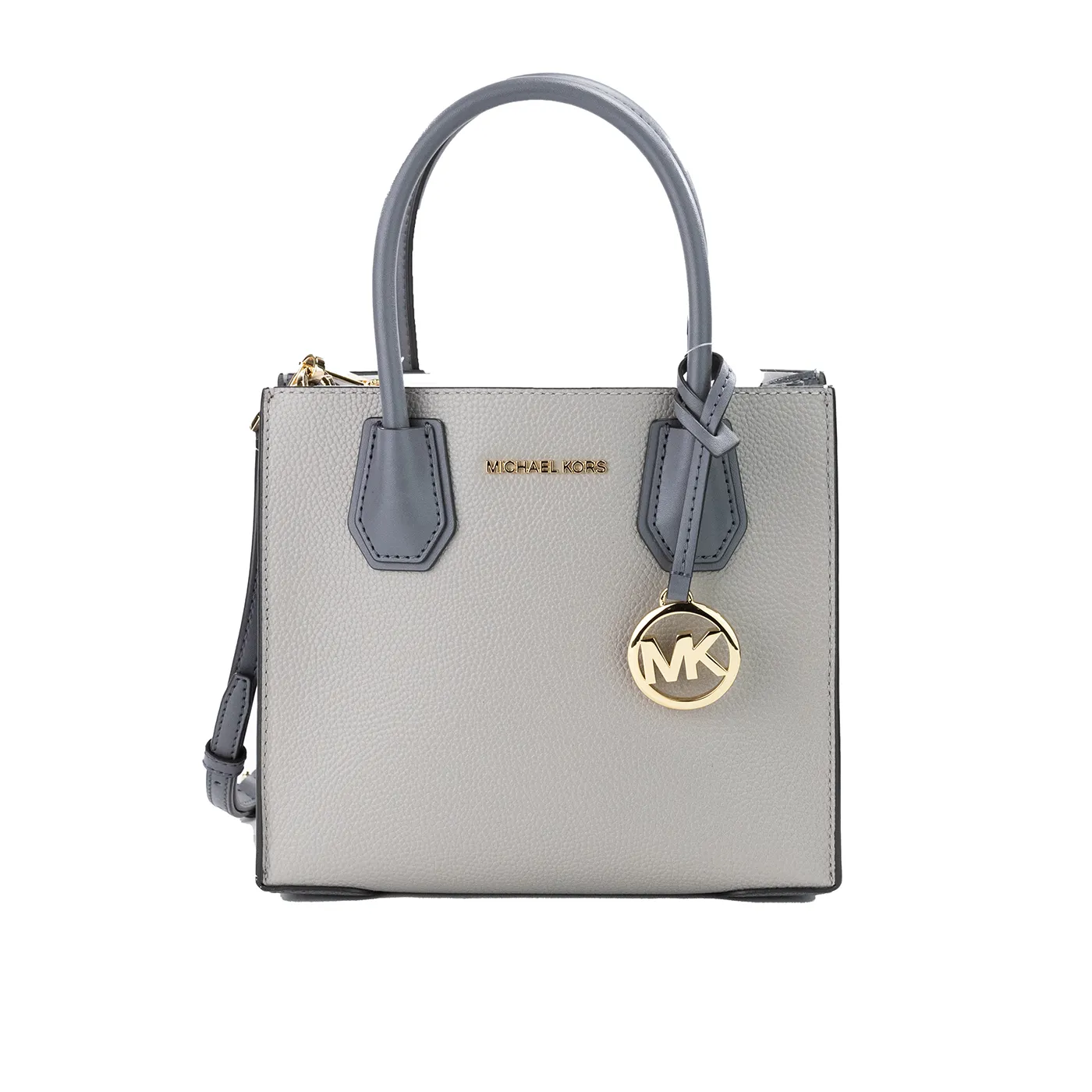 Michael Kors Women's Mercer Medium Pearl Gray Leather Messenger Crossbody Handbag Purse
